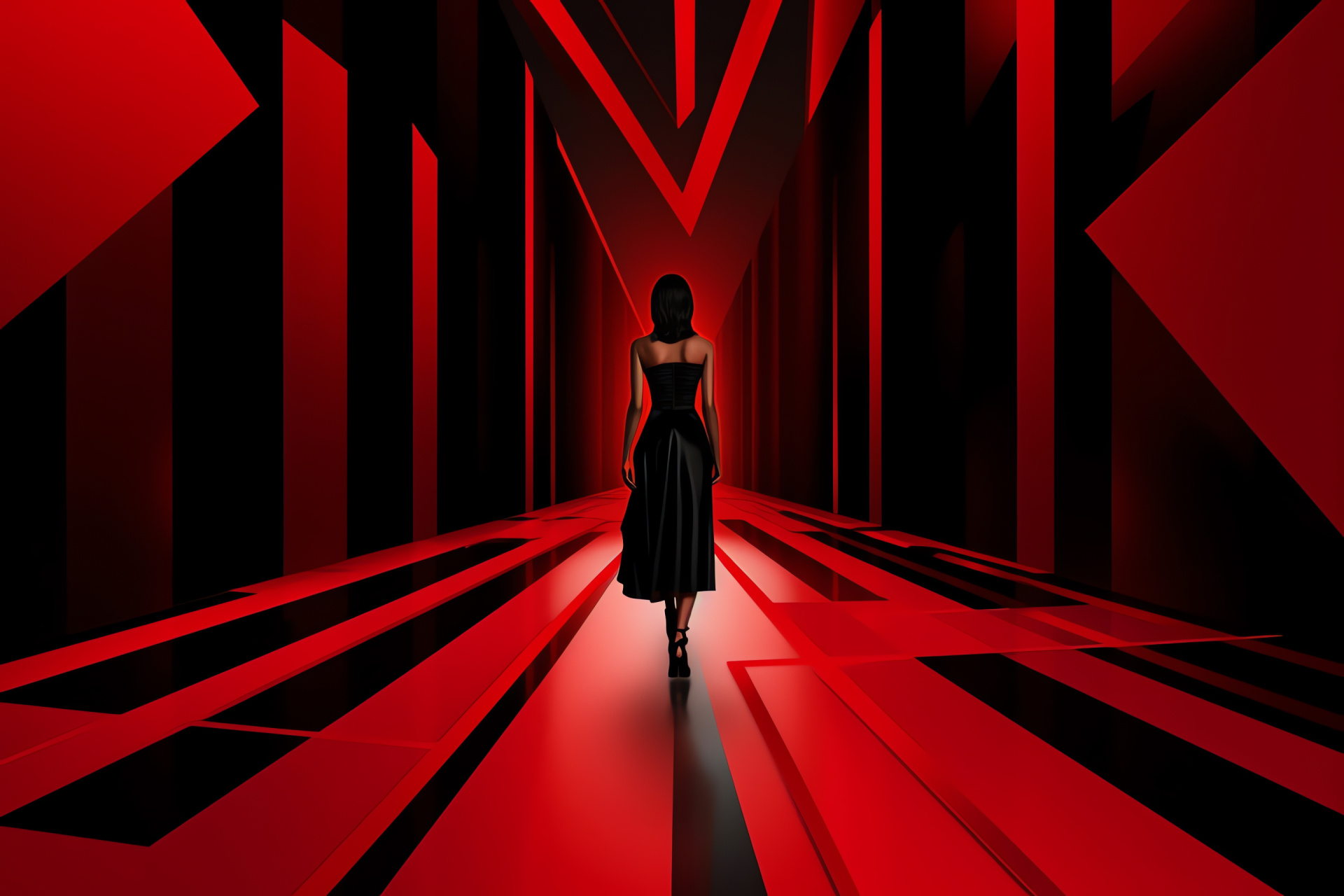 A-list celebrities, Red carpet event, Black Widow-inspired outfit, Fiery red hairstyle, Piercing green gaze, HD Desktop Image