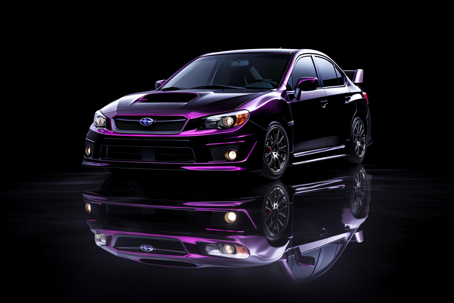 Subaru WRX angle, Metallic purple, Japanese engineering, Automotive finesse, Striking contrast, HD Desktop Image