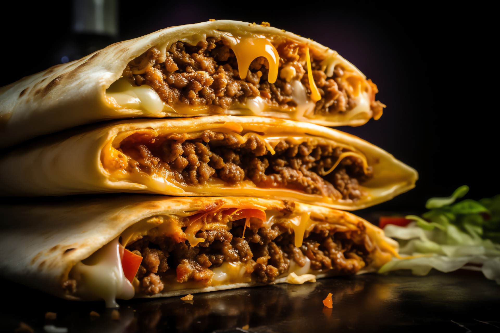 Fast-food favorite, Taco Bell specialty, Toasted tortilla wrap, Savory beef filling, Cheesy indulgence, HD Desktop Image