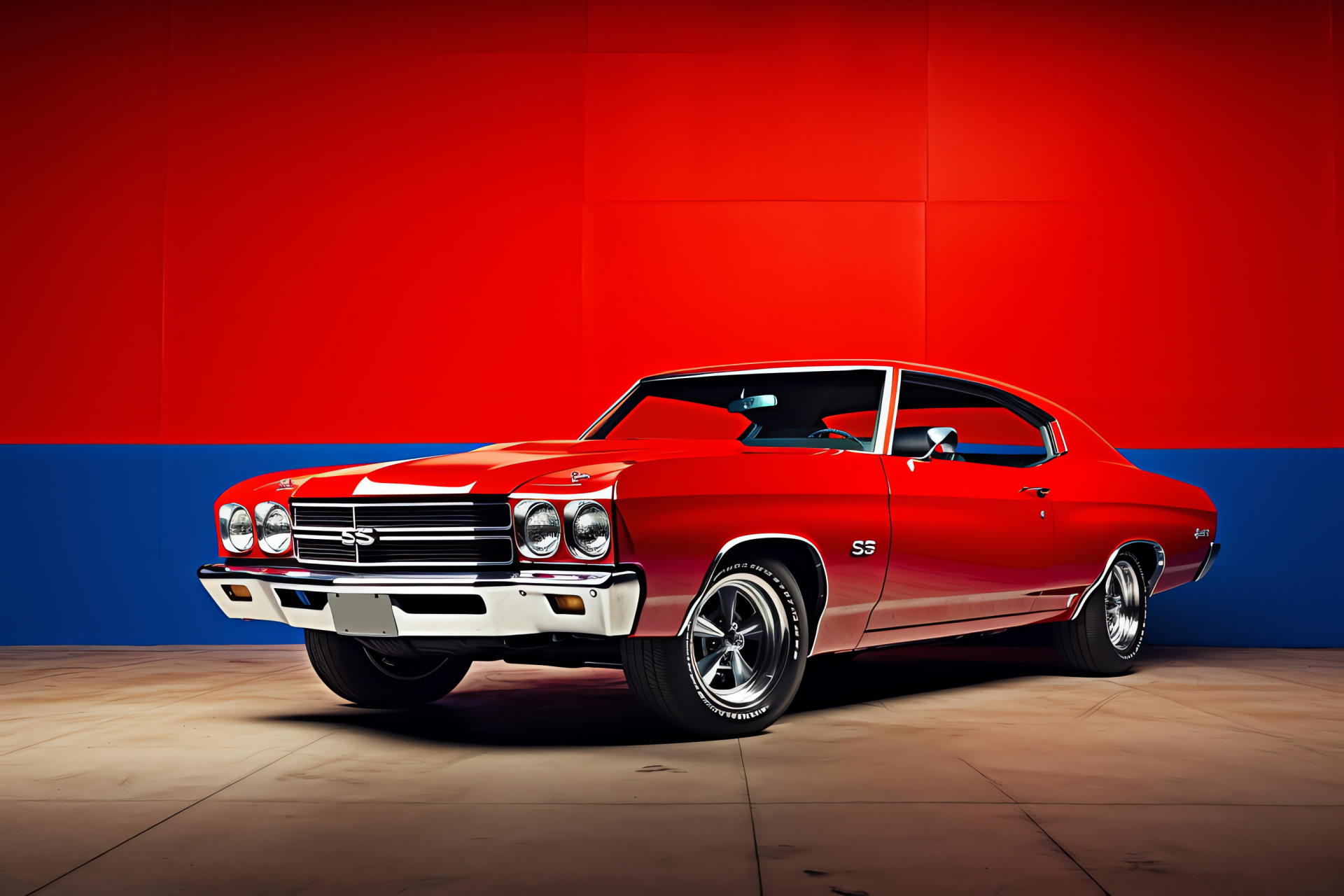 Vintage Chevrolet Chevelle, 1970 model, Red blue car, Classic automobile, Collector vehicle, HD Desktop Image