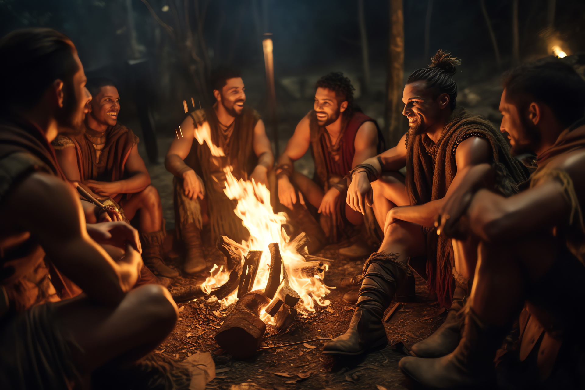 Spartacus series, Rebel group, Campfire scene, Night time, Flaming backdrop, HD Desktop Image