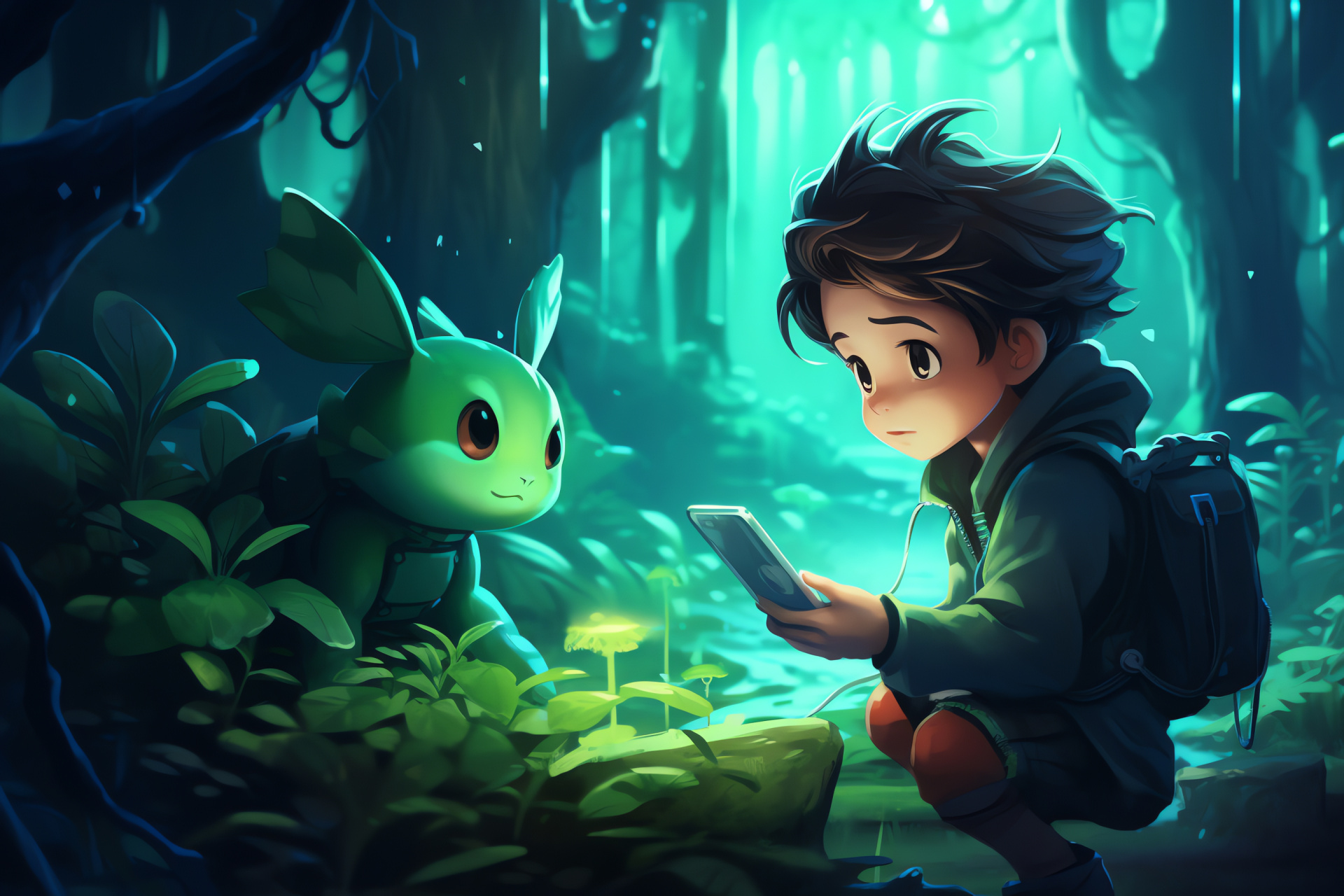 Pokemon Gameboy classic, Retro gaming, Pokemon trainer, Mythical forest, Character Ethan, HD Desktop Image