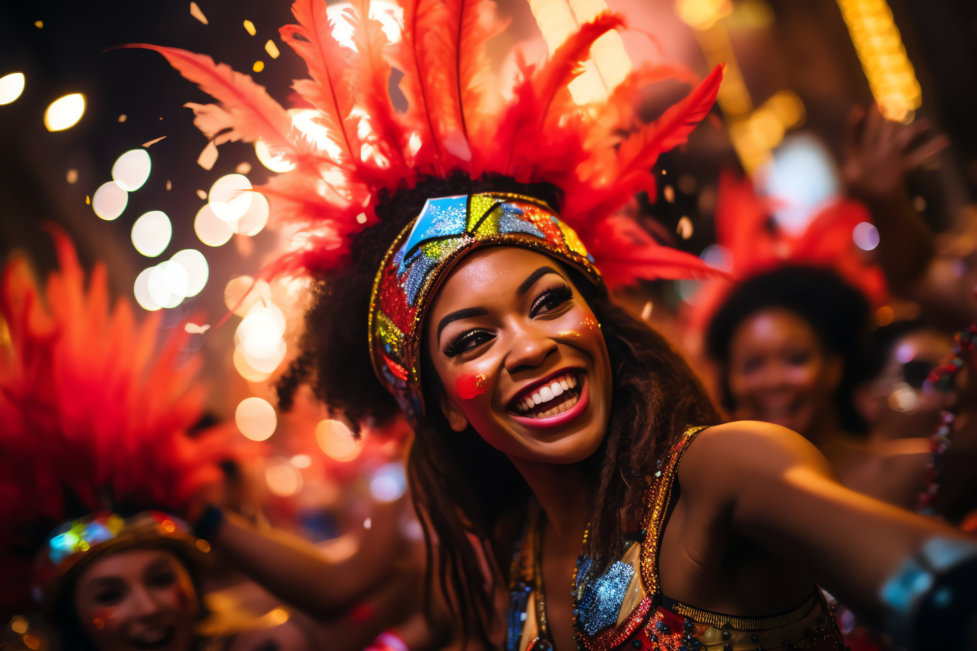 Carnaval de Ano Novo, Carioca samba brightness, Copacabana illuminations, Beachside firework show, Festive night dancing, HD Desktop Wallpaper
