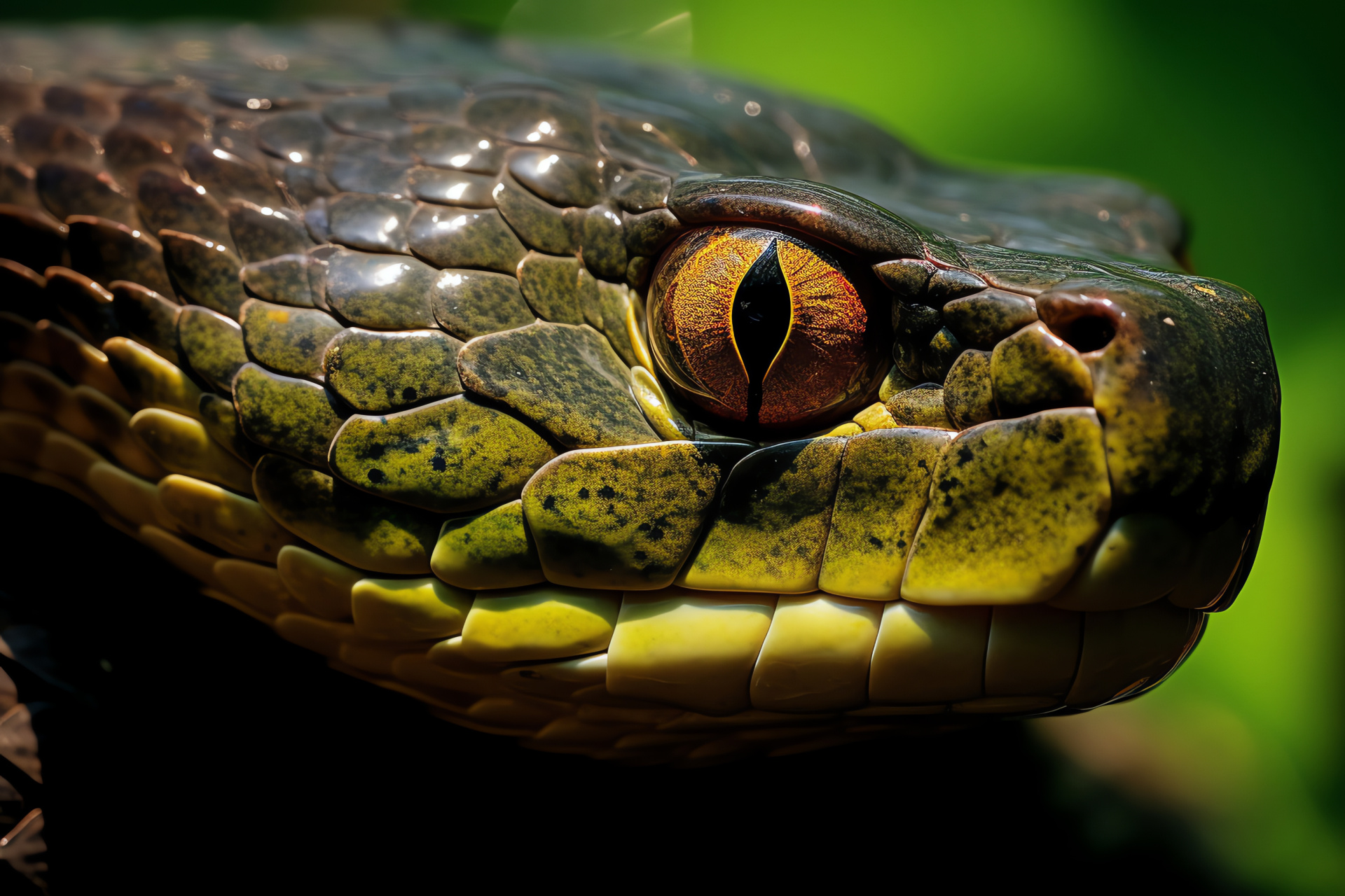 Anaconda stealth, rainforest reptile, emerald scales, Amazonian diversity, elusive predator, HD Desktop Wallpaper