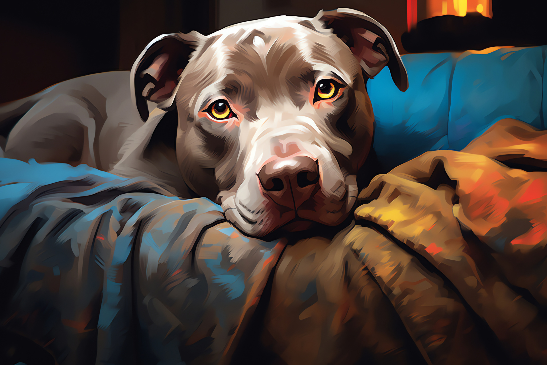 Domestic Pitbull pet, Companion animal, Canine loyalty, Home environment, Leisure time, HD Desktop Wallpaper