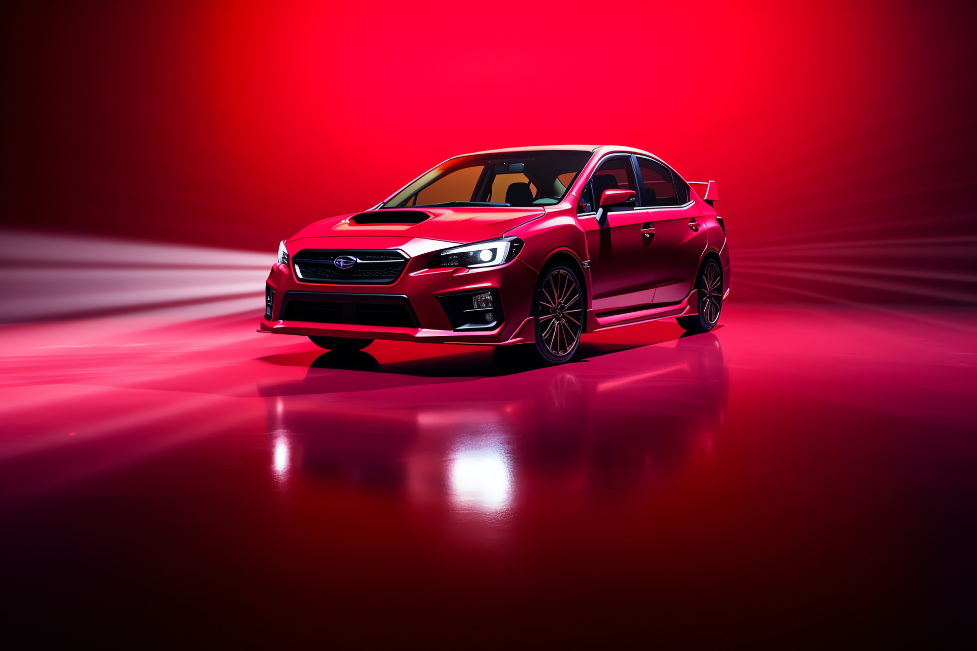 Subaru Impreza, vibrant red, speed aesthetic, performance drive, WRX STI spirit, HD Desktop Wallpaper