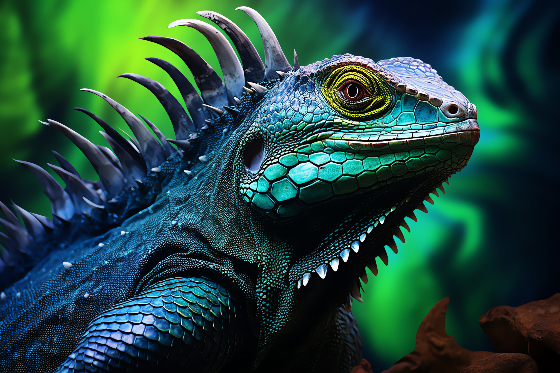 Lizard species, radiant hide, striking motif, indigo saturation, jade lushness, HD Desktop Image