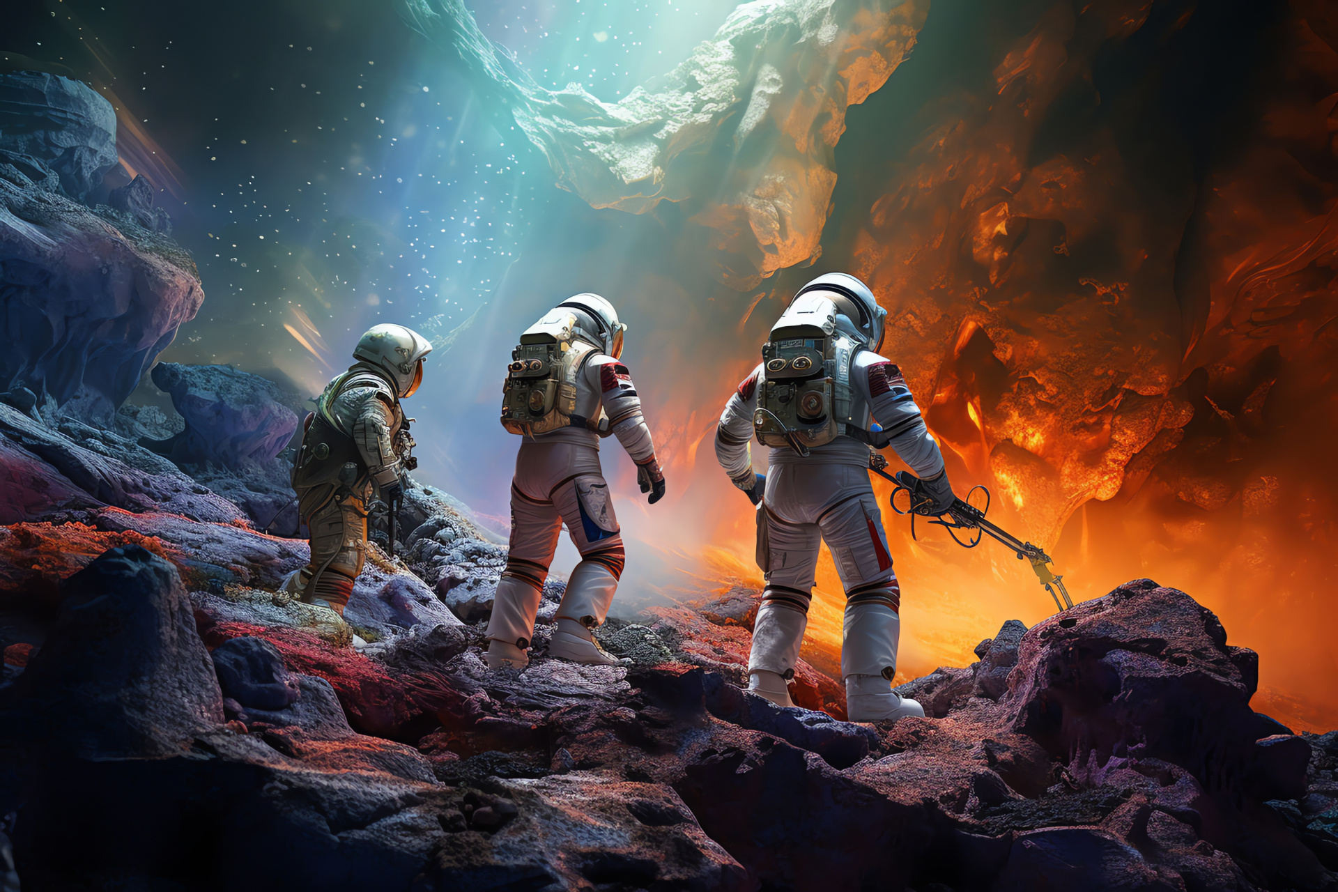 Outer space scene, Astronaut crew, Extraterrestrial expedition, Space exploration, Adventure, HD Desktop Wallpaper