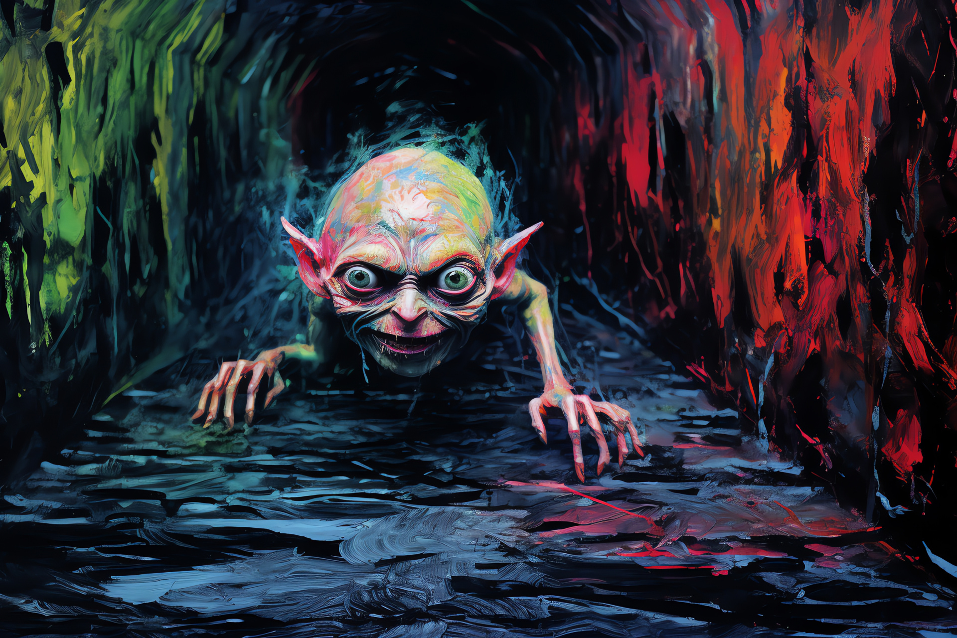 Smeagol, Subterranean mess, Squalid conditions, Enclosed stone passageway, Humid stone enclosures, HD Desktop Wallpaper