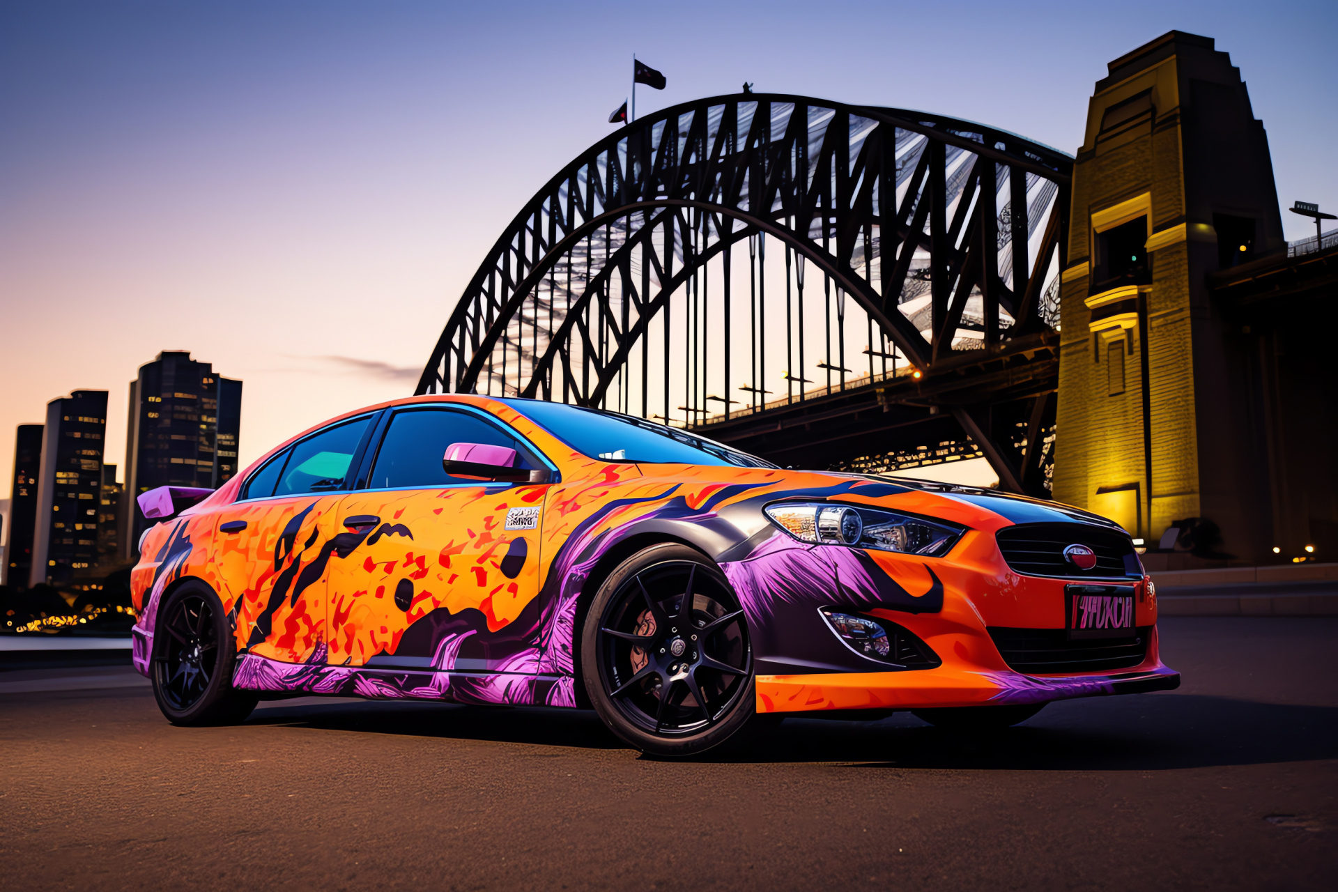 Sydney street race, Ford Falcon, Australian muscle car, Iconic city landmarks, Harbour city adrenaline, HD Desktop Image