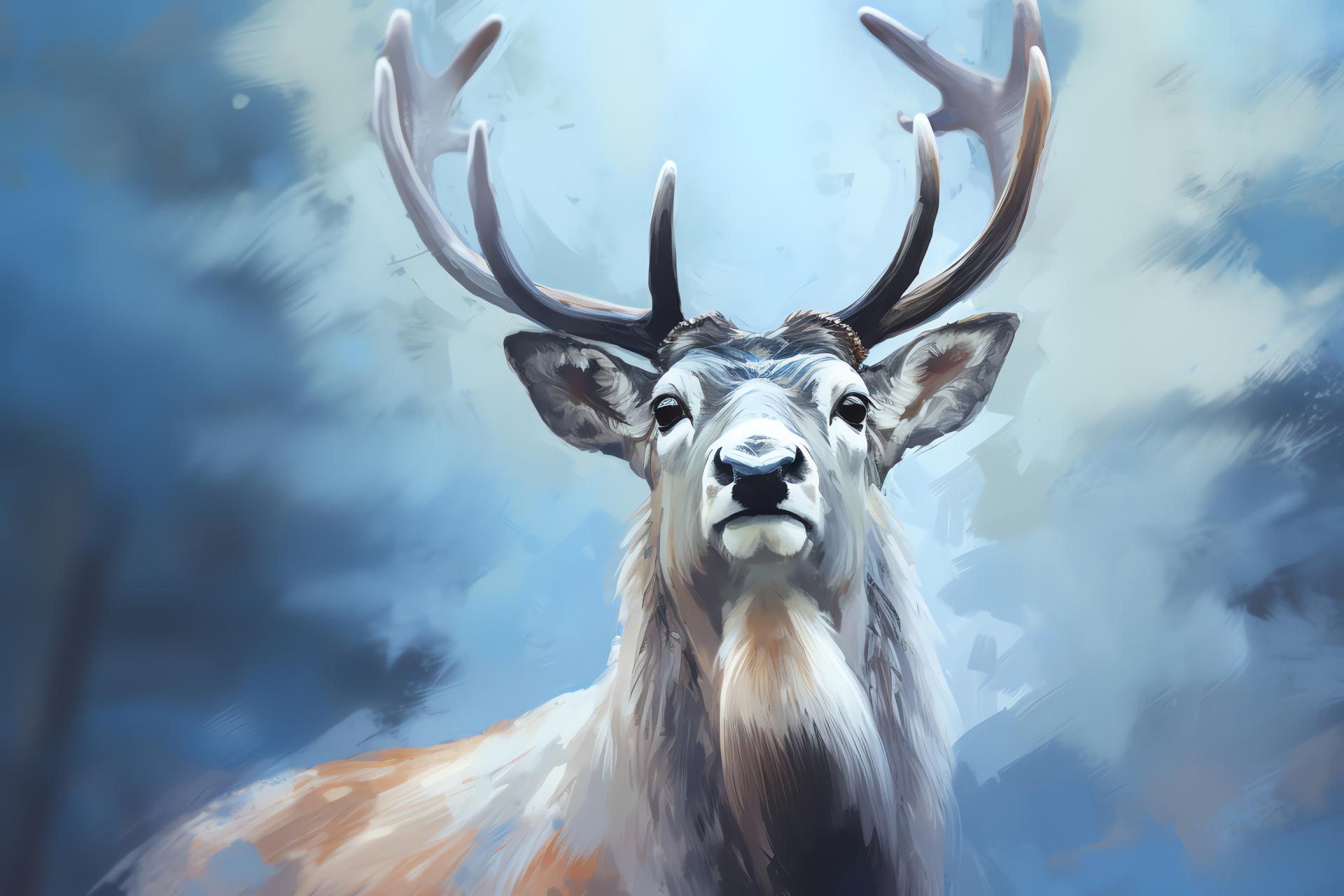 Silver-grey reindeer, Majestic antlered reindeer, Reindeer Alaska environment, Reindeer long fur detail, Arctic wildlife, HD Desktop Wallpaper