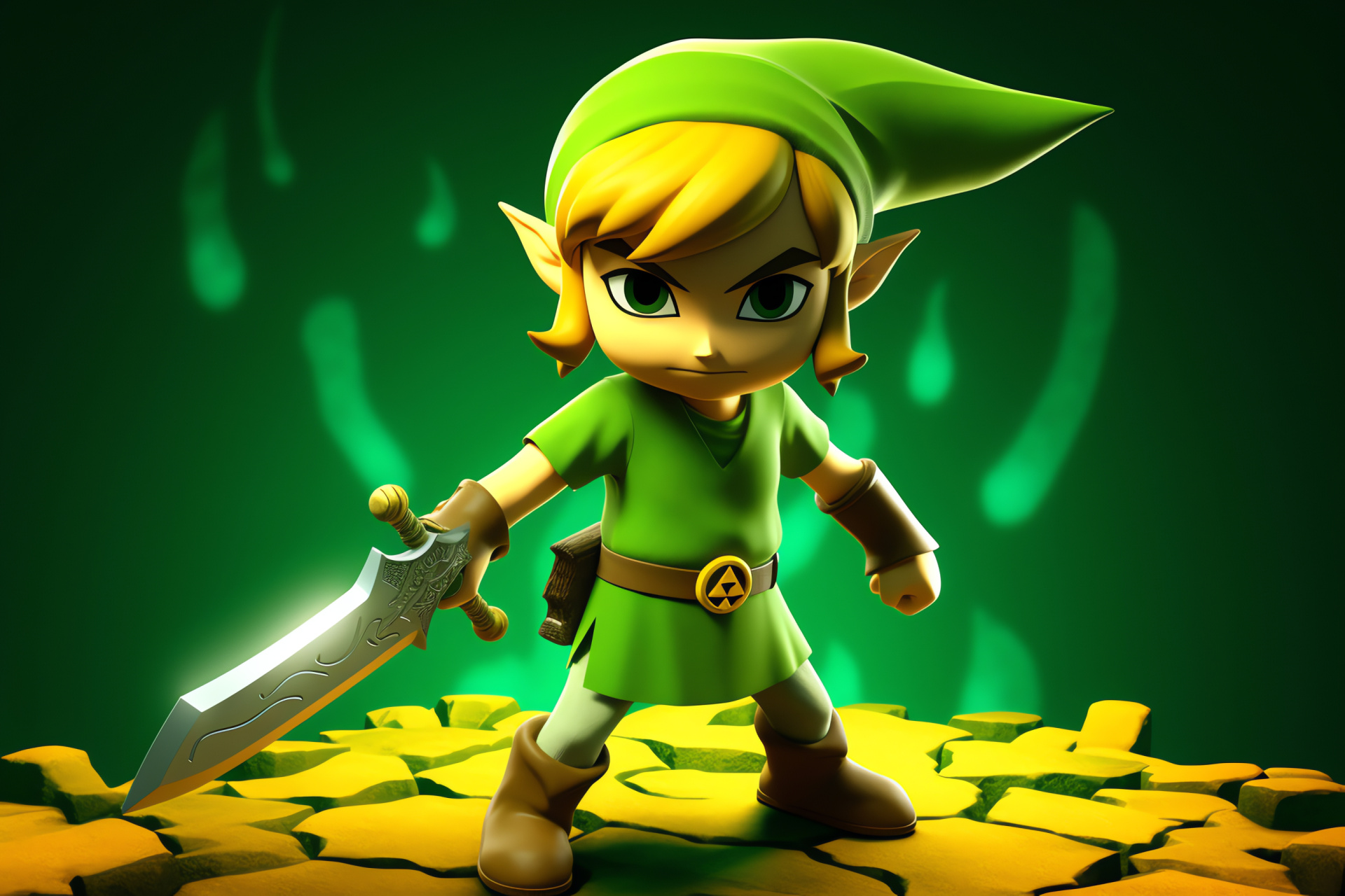 Toon Link voyageur, Wind Waker narrative, Resourceful tool usage, Chibi-styled iconic look, Great Sea adventure, HD Desktop Wallpaper