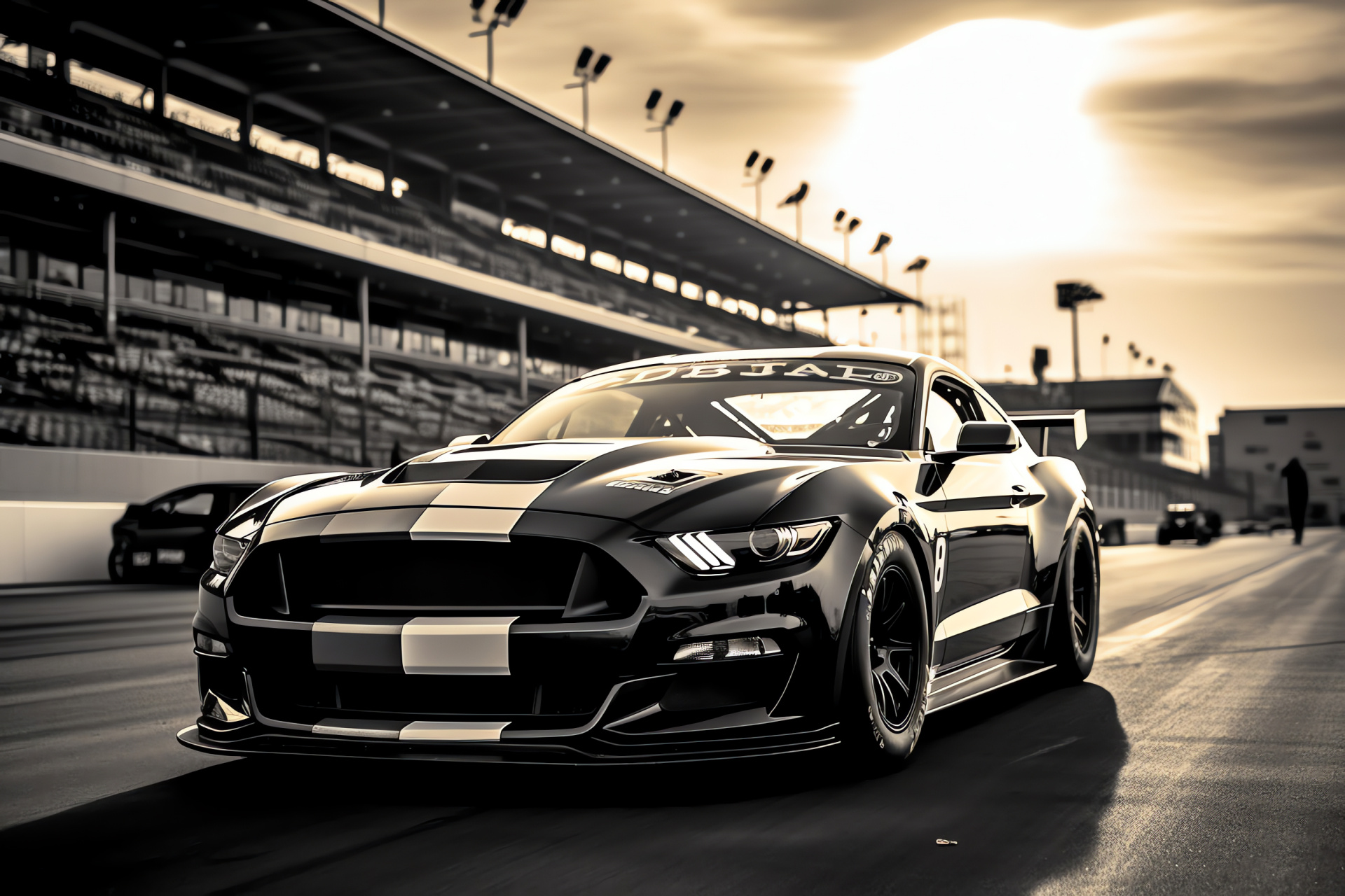 Ford Mustang GT4, Racing tradition, Indianapolis thrill, Performance engineering, Iconic Speedway vista, HD Desktop Wallpaper