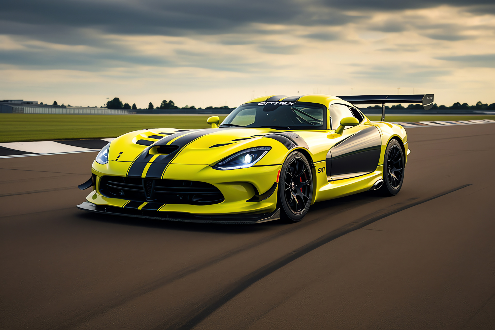 Viper ACR-X at Silverstone, Renowned racing circuit, High-speed competition, Green track surroundings, Race car dynamics, HD Desktop Wallpaper