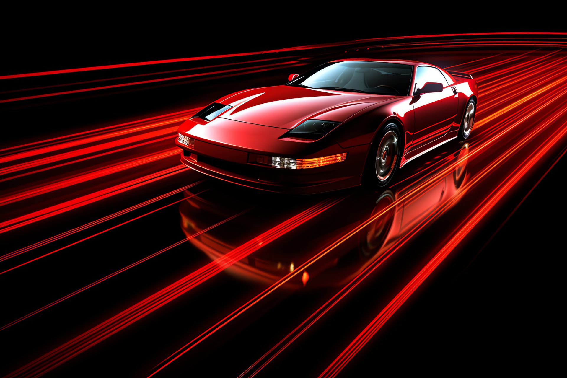 Nissan 300ZX, Elevated view, Radiant path, Sporty allure, Striking hues, HD Desktop Image