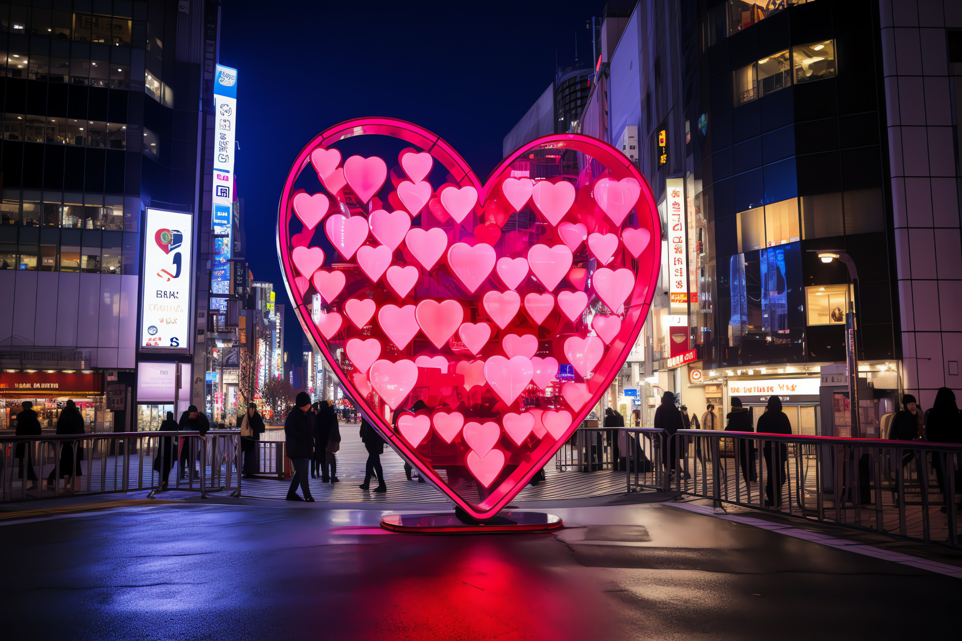 Romantic capital, Tokyo spectacle, bustling district, Shibuya sights, pedestrian throng, HD Desktop Wallpaper