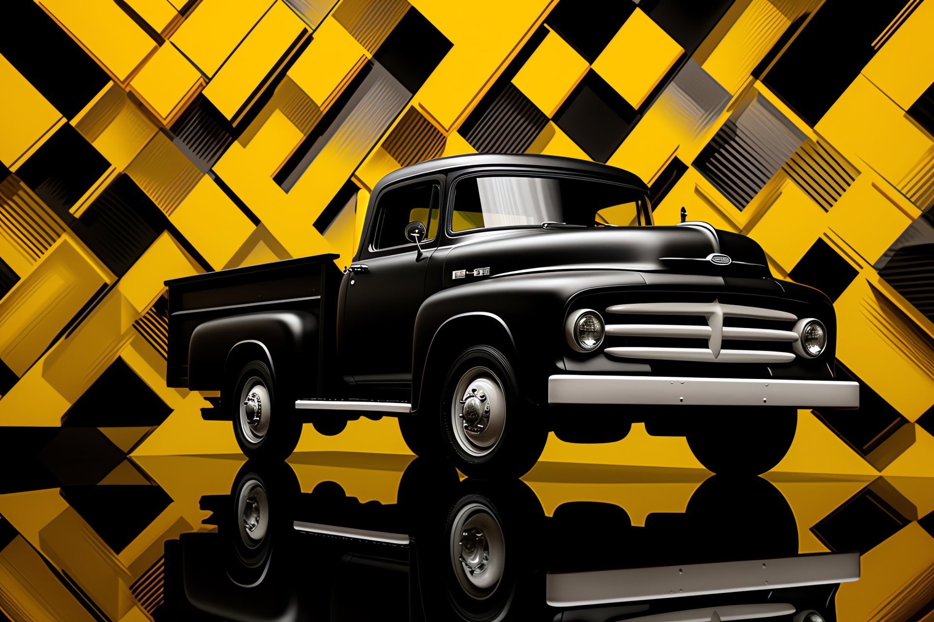 Ford F-800 profile, commercial vehicle, warning stripes, patterned background style, HD Desktop Image