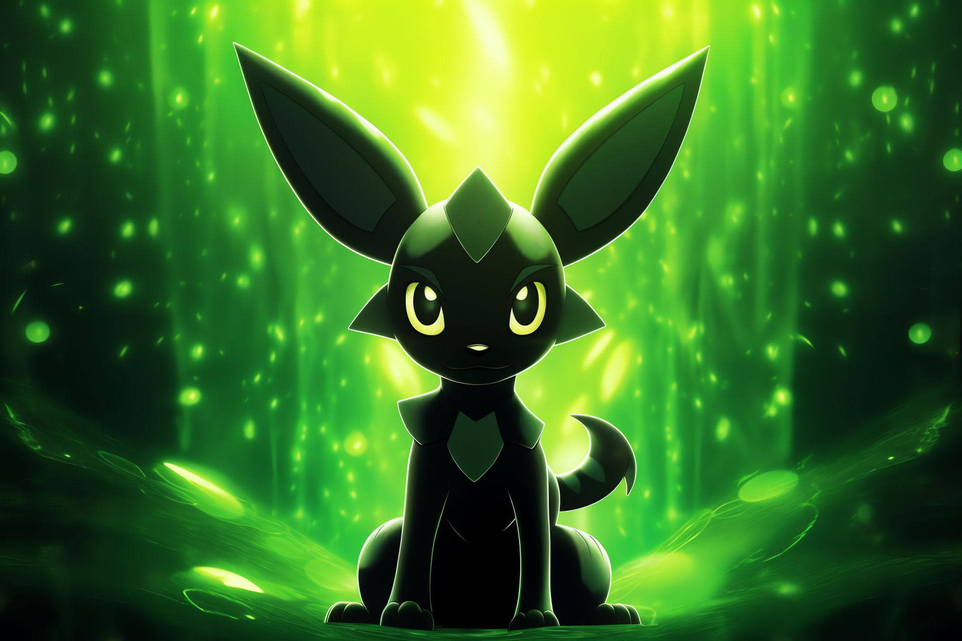 Dark Pokemon Umbreon, Nightshade pelt, Luminous markings, Scarlet gaze, Bold stance, HD Desktop Wallpaper