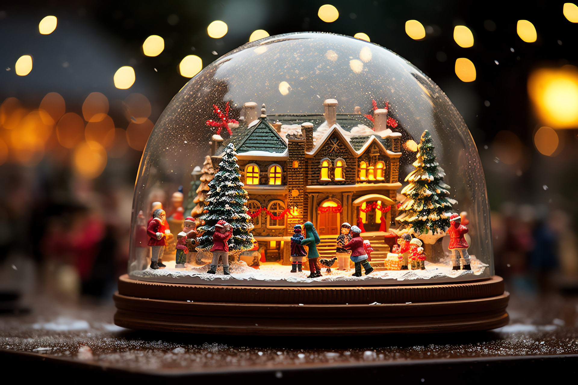 Snow Globe, Christmas market, festive bunting, incandescent lights, Yuletide confections, HD Desktop Image