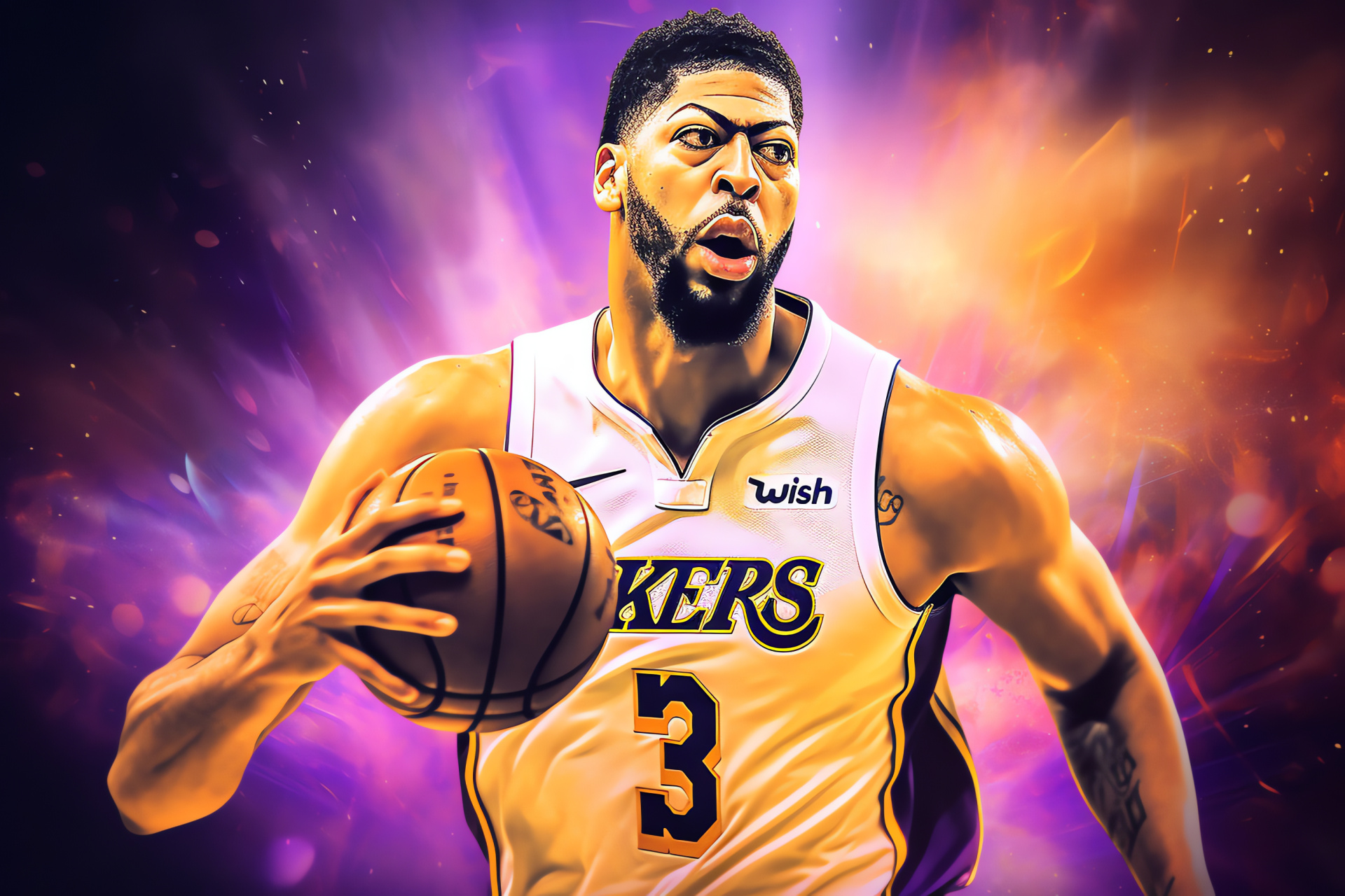 NBA Live video game, Gaming experience, Anthony Davis avatar, Los Angeles Lakers team, Basketball rim graphics, HD Desktop Image