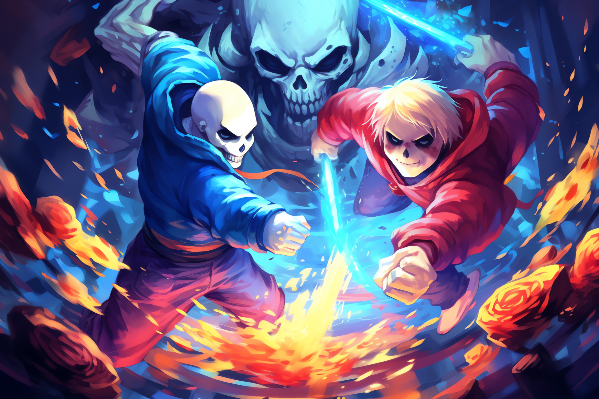 Dynamic Undertale, Sans and Papyrus in action, Role-playing game moment, Interactive engagement, Artful scene, HD Desktop Wallpaper