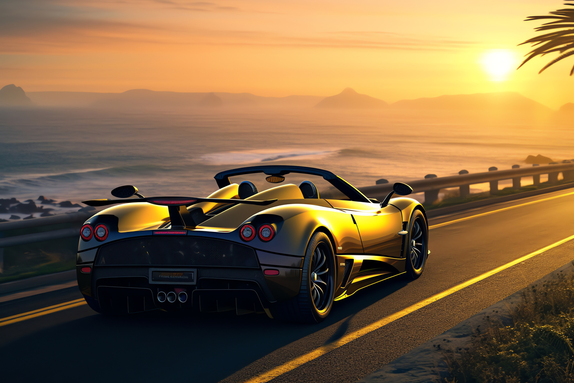 Pagani Zonda F, Seaside allure, Performance convertible, Oceanic panorama, Luxury open-top, HD Desktop Wallpaper