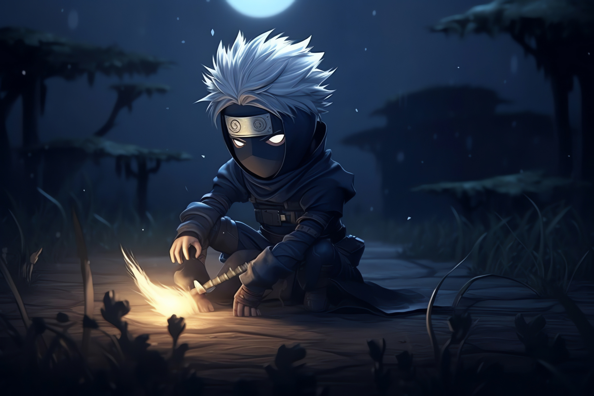 Kakashi chibi, Night battle, Special technique, Copy ninja, Anime stealth, HD Desktop Image