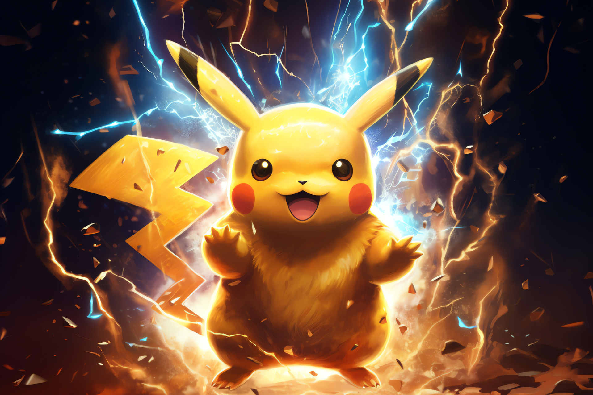 Electric Pikachu, Pokmon figure, Sparkling personality, Creature with rosy patches, Anime game, HD Desktop Wallpaper