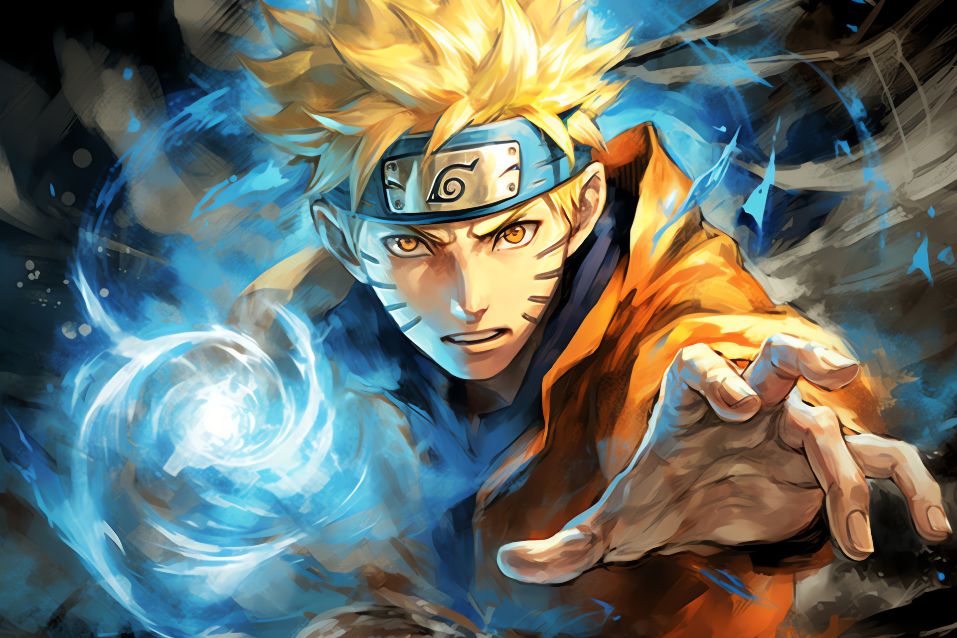 Naruto Uzumaki, signature technique, combat situation, chakra manifestation, animated fury, HD Desktop Wallpaper