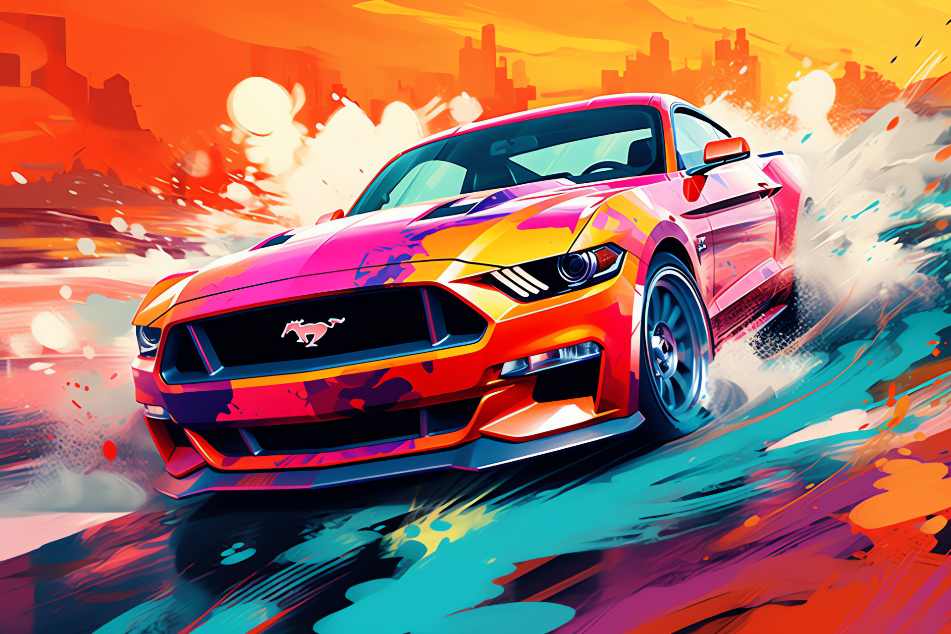 Ford Mustang detail, Landscape with Mustang, Auto painting art, Mustang vibrancy, Car enthusiast, HD Desktop Wallpaper