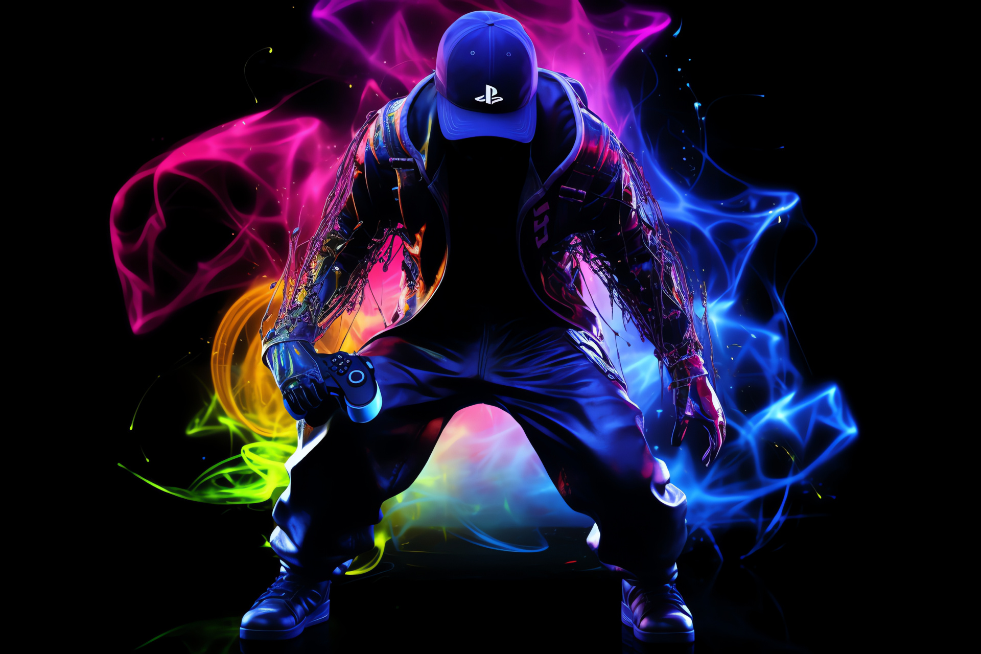 Mysterious game character, Red-eyed virtual entity, Gaming stature, Bold gamer portrayal, PlayStation marvel, HD Desktop Wallpaper
