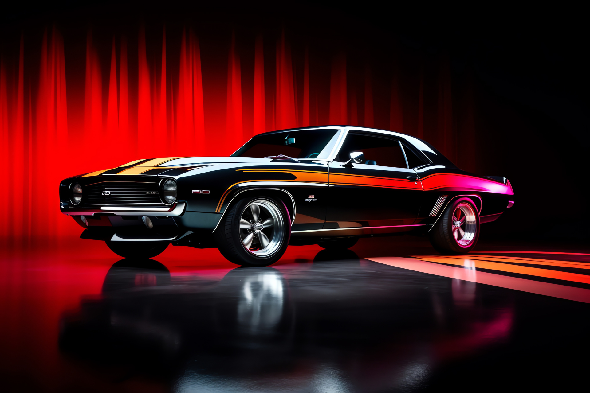 Red & Black Muscle Car, Stylish Automobile, Side Elegance, Power Wheels, Road Presence, HD Desktop Image