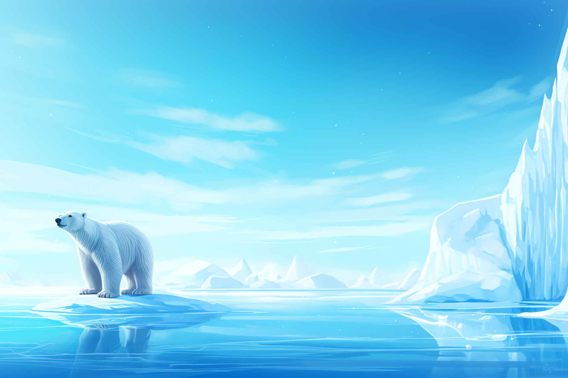 polar bear, icy habitat, Arctic environment, white fur, blue gaze, panoramic Arctic landscape, HD Desktop Wallpaper