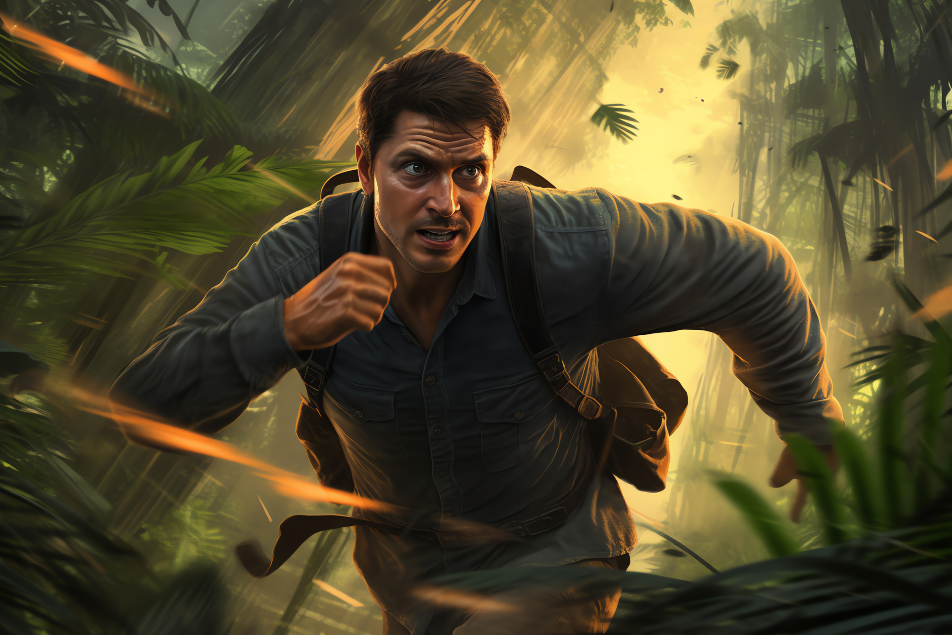 Uncharted escapades, Sam Drake character, jungle exploration, treasure quest, witty banter, HD Desktop Wallpaper