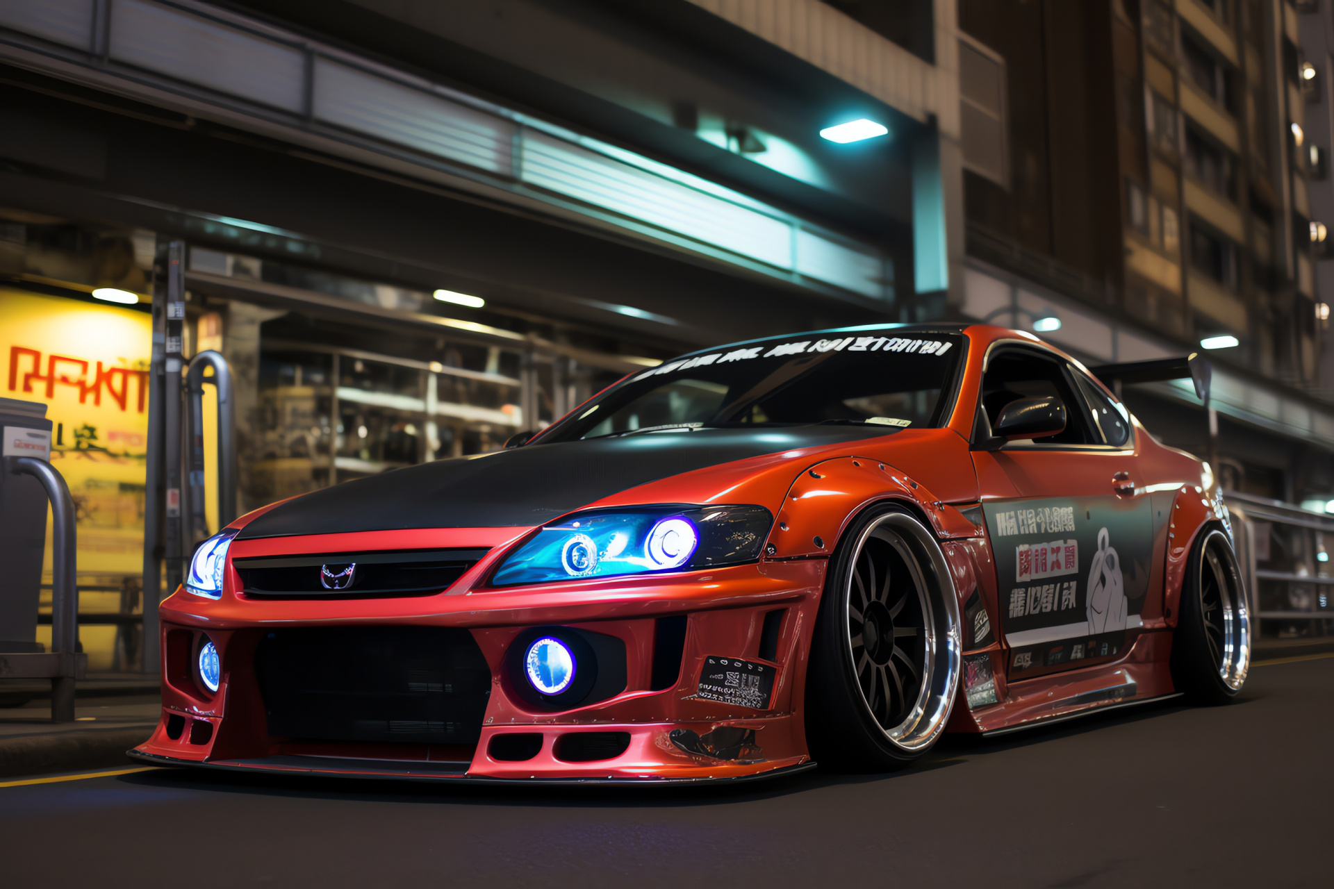 Tuned Nissan Silvia S15, Tokyo nightlife, Street customization, Akihabara automotive scene, Drift culture, HD Desktop Wallpaper