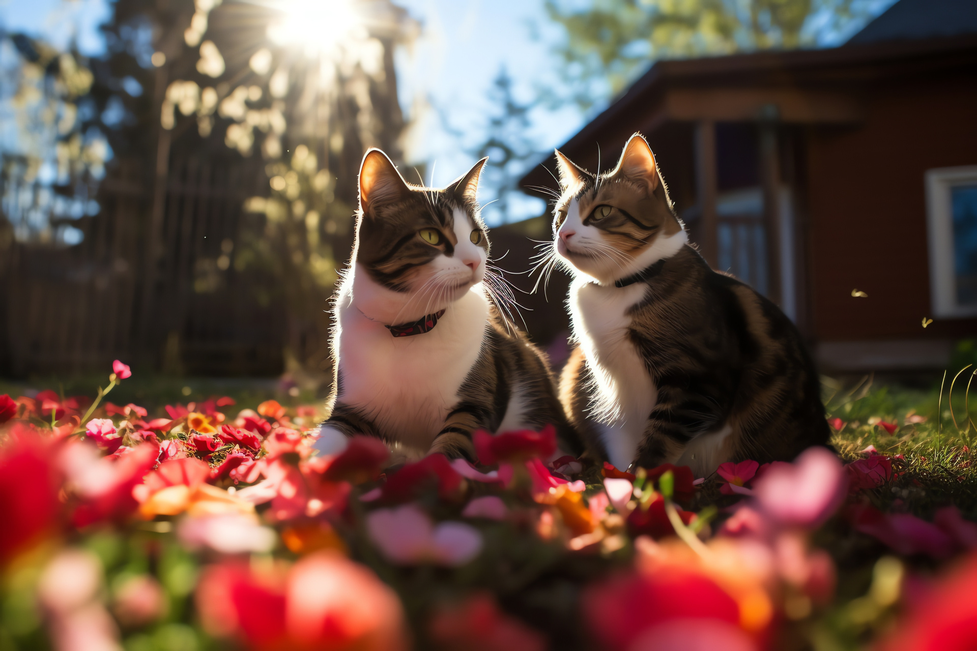 Amorous kittens, Flora abundance, Neckwear fashion, Convivial mood, HD Desktop Image