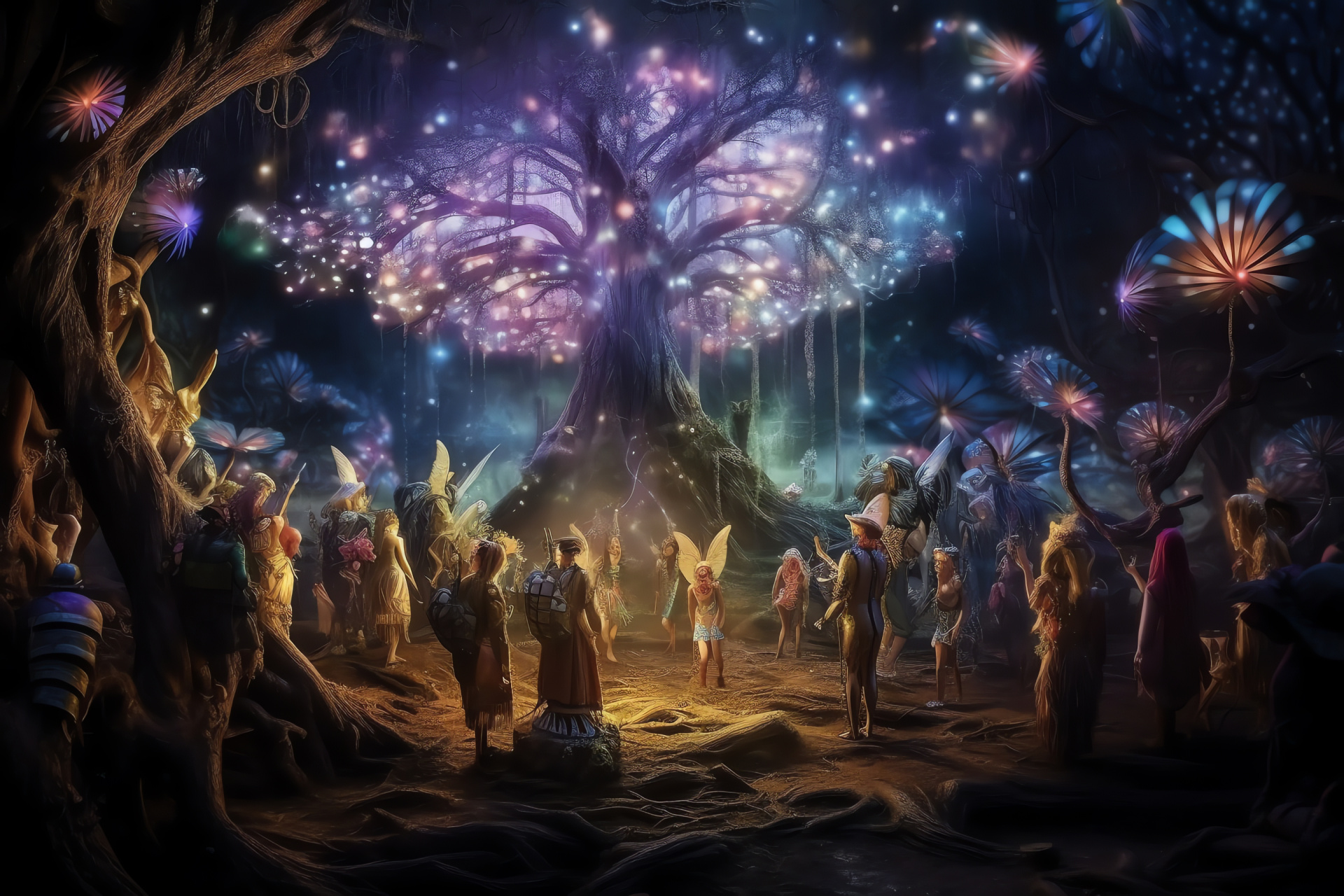 Fabled woodlands, enchanting beings, fantasy lore, ethereal supernaturals, New Year's mythology, HD Desktop Wallpaper
