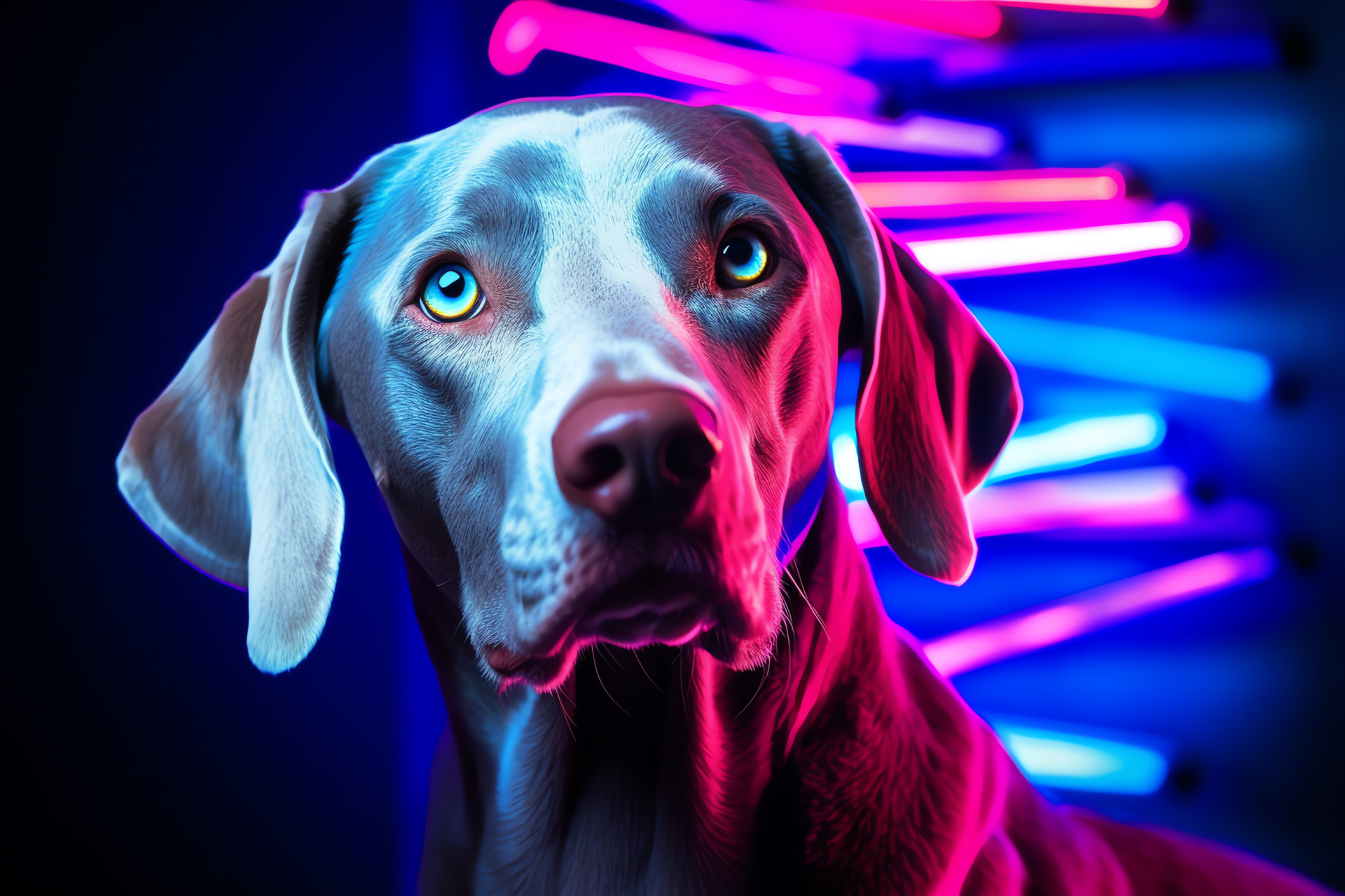 Weimaraner breed, Canine fur shade, Dog intelligent gaze, Open space, Backdrop luminescence, HD Desktop Image