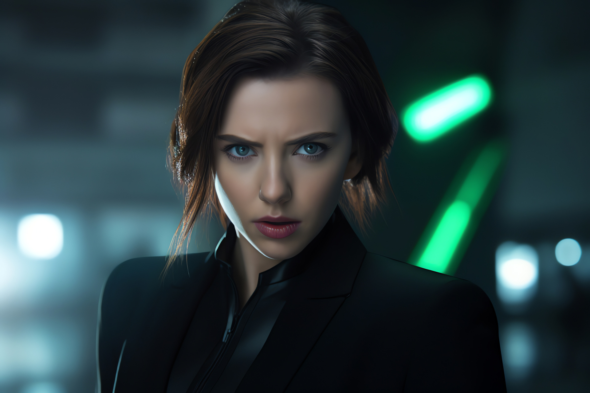 Scarlett Johansson, Actress as superhero, Marvel franchise, Striking eye colour, Specialized outfit, HD Desktop Image