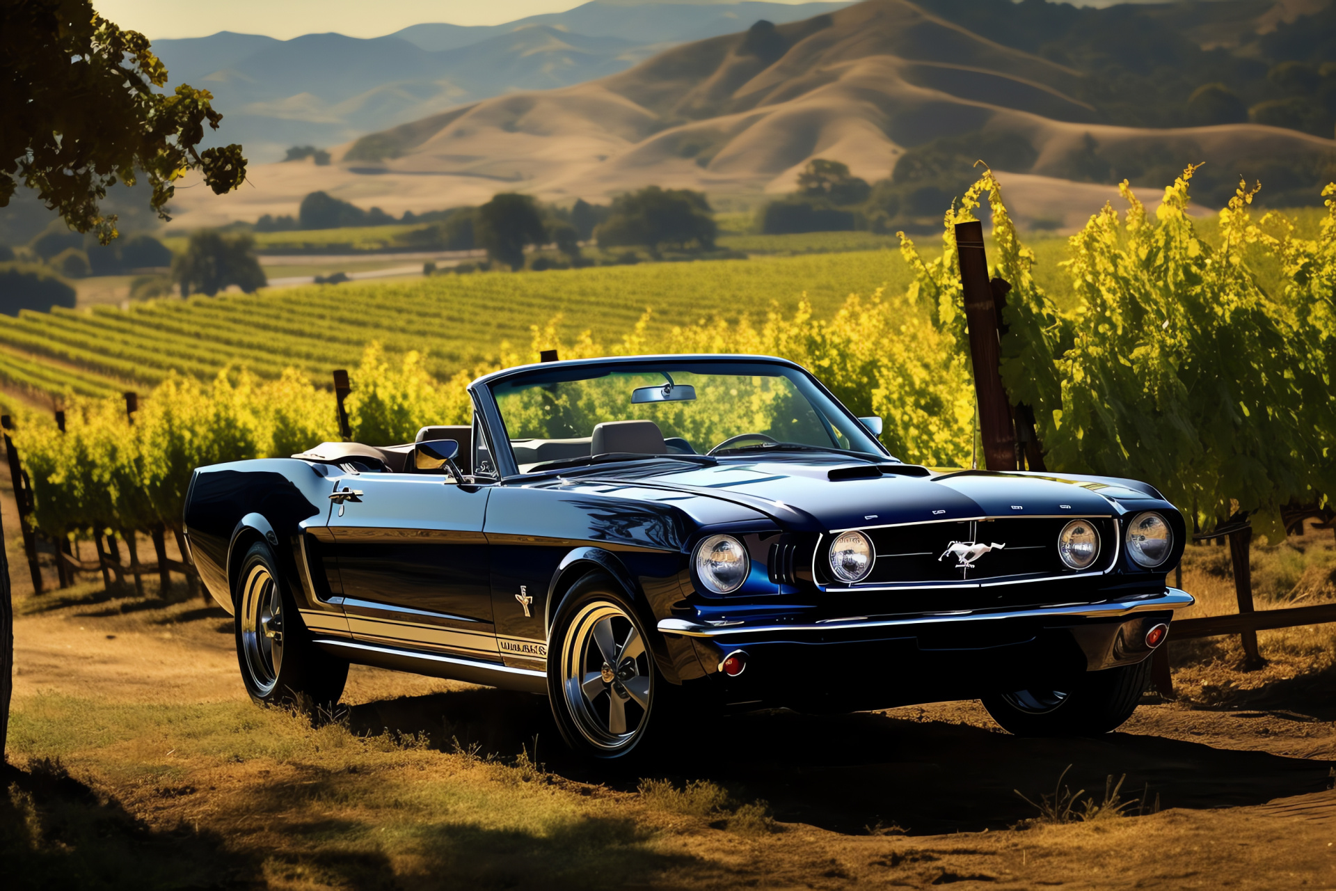 Mustang HD, Napa Valley vineyard tours, California wine country aesthetic, Lush grapevine landscapes, Region's top wineries, HD Desktop Image