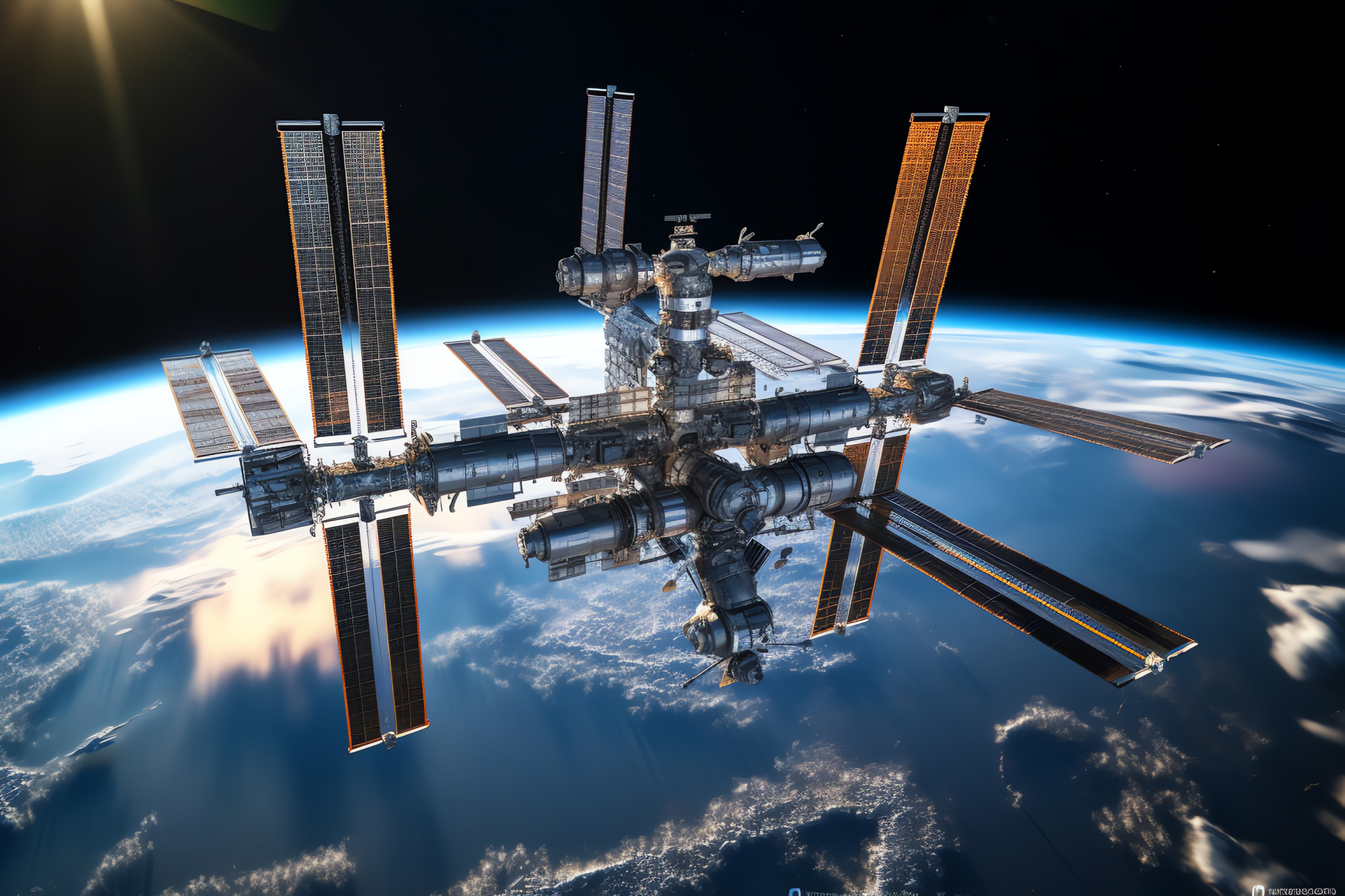 Habitable artificial satellite, orbital science laboratory, zero-gravity environment, global space agency, panoramic Earth view, HD Desktop Image