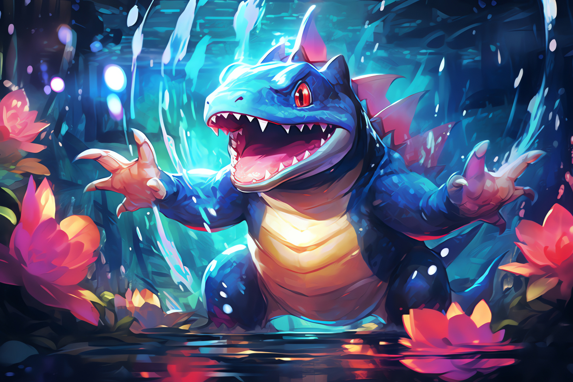 Totodile prowess, Pokmon agility, Water assault, Aqua Jet use, Pokmon battle scene, HD Desktop Wallpaper