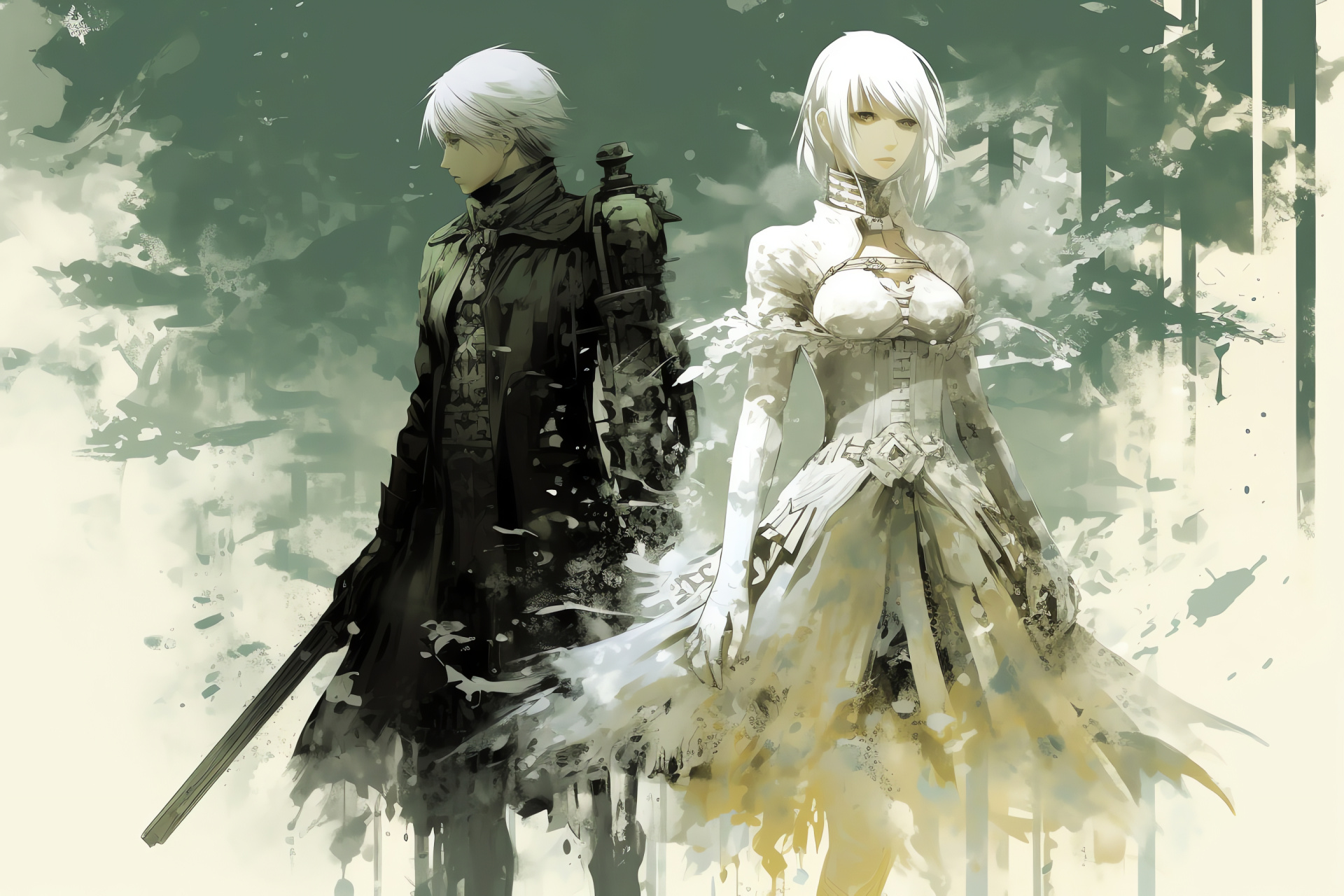 Nier Replicant protagonist, Persona Nier, Weiss partnership, Verdant gaze, Reaver weaponry, HD Desktop Image