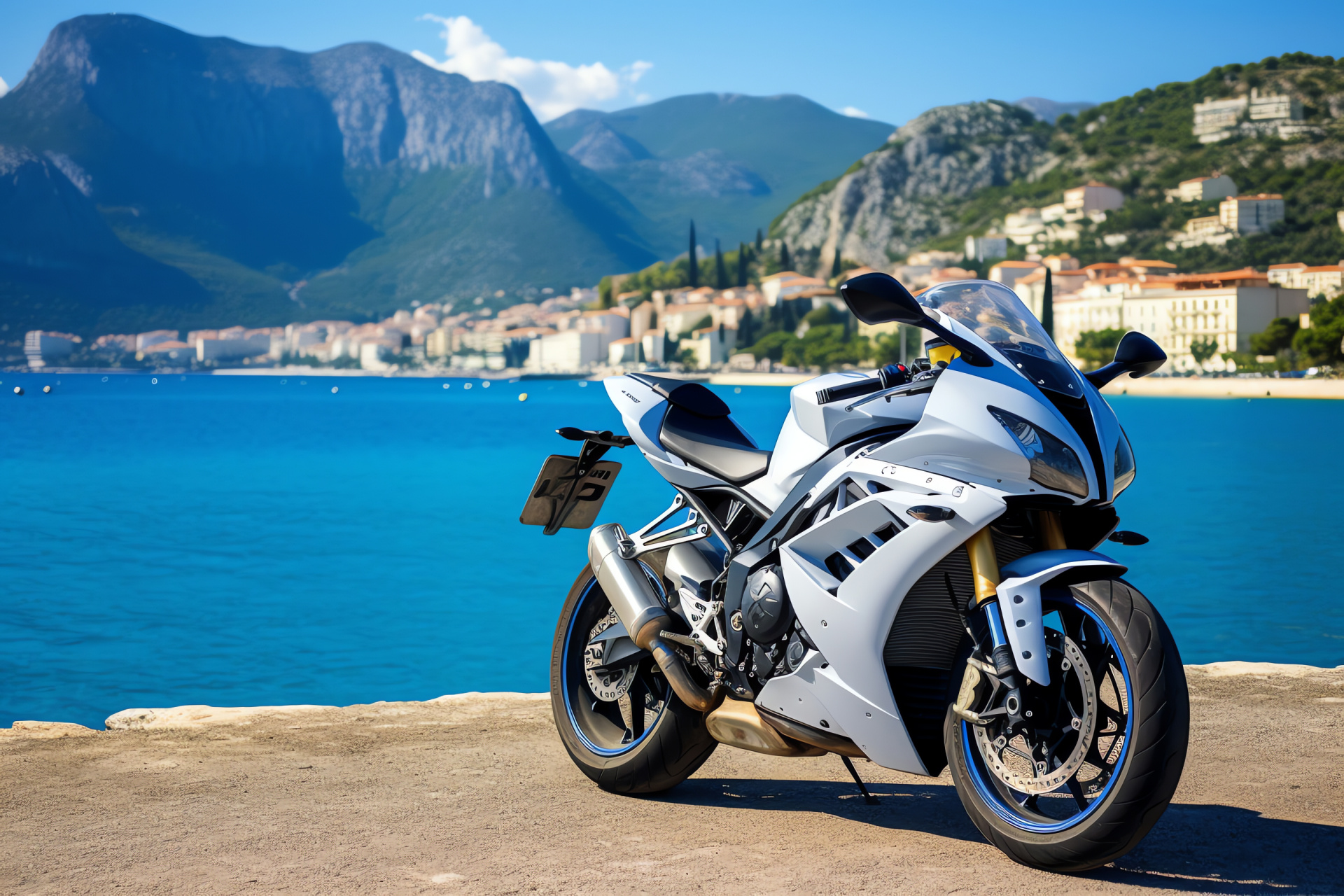 Coastal street bike, French Riviera tour, Motorcycle lifestyle, Scenic view rider, Ocean voyage, HD Desktop Wallpaper