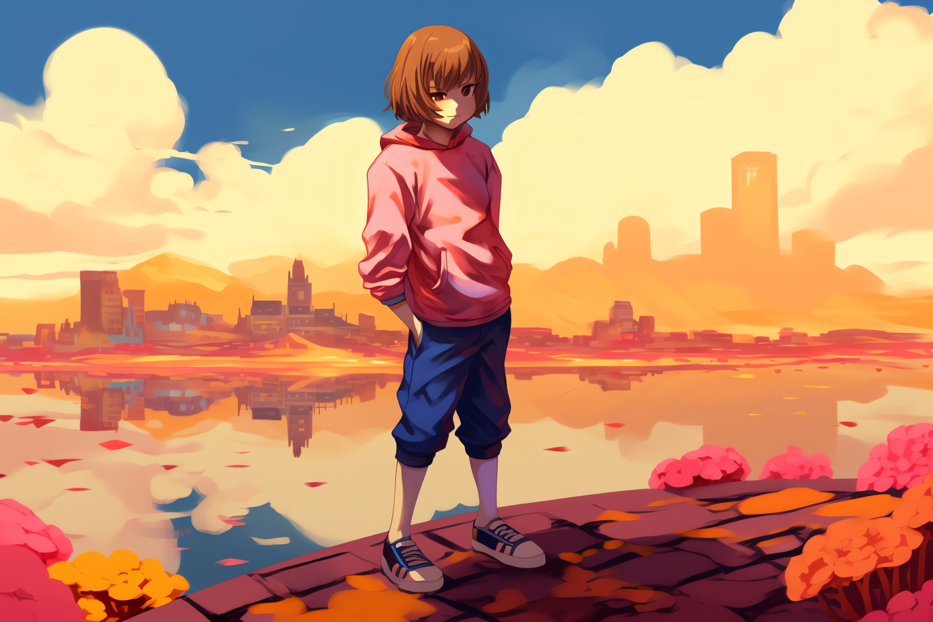 Undertale's determined Frisk, Protagonist's indigo eyes, In-game RPG scene, Player's character panorama, Undertale experience, HD Desktop Wallpaper