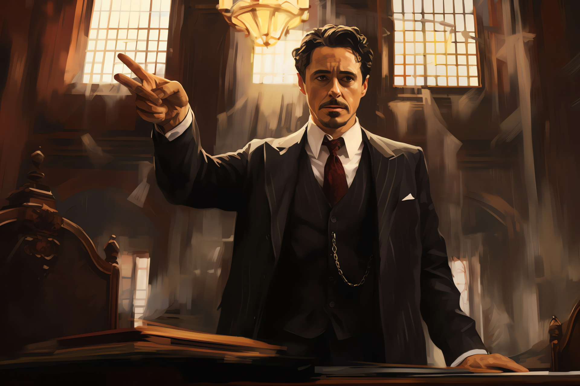 Courtroom Sherlock Holmes, Robert Downey Jr. acting, Critical testimony capture, Keen observation portrayal, Detective film still, HD Desktop Wallpaper