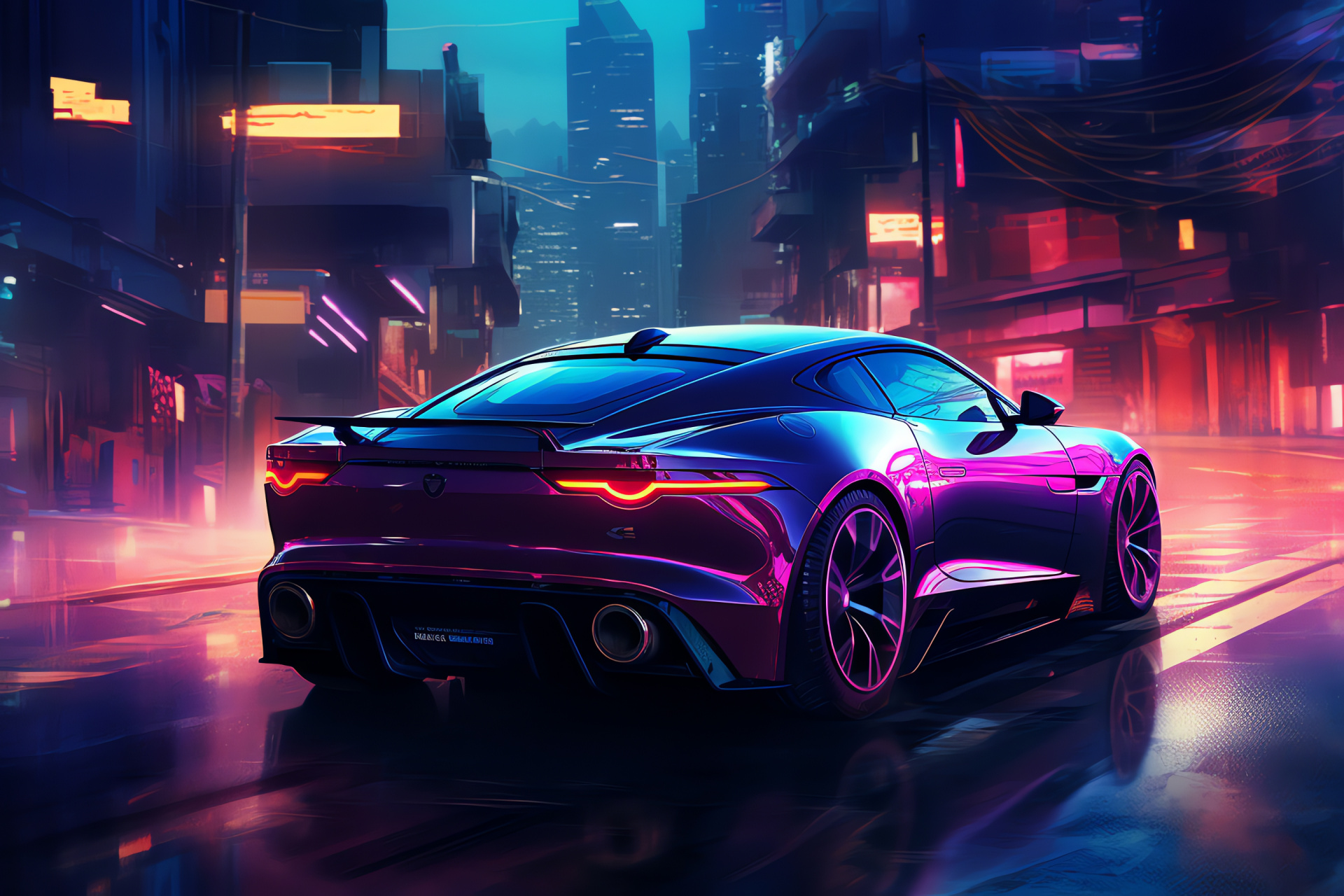 Jaguar F-Type R, Metropolis illumination, Prowling streets, High-performance model, HD Desktop Image