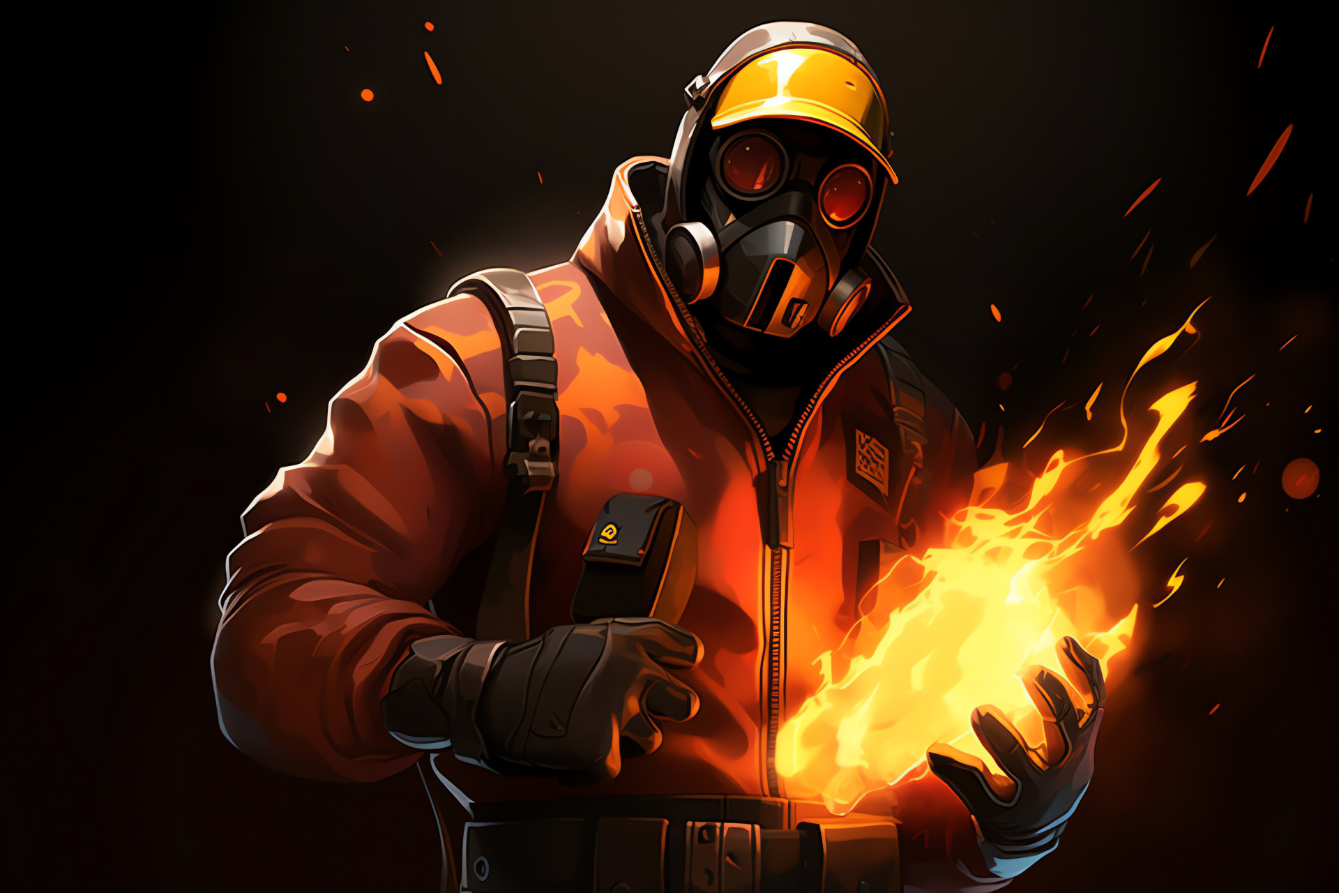 Engineer character pose, Goggled strategic avatar, Team Fortress technician, Protective gamer gear, Virtual world craftsman, HD Desktop Image