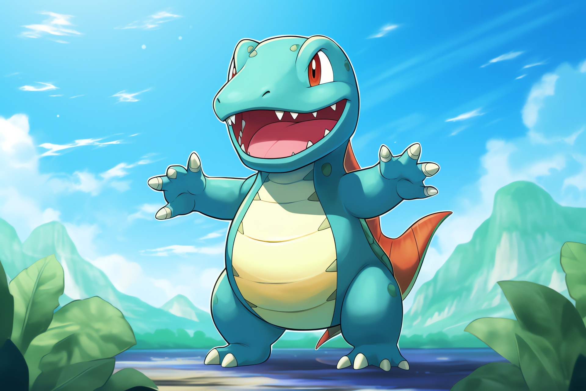 Pokmon Totodile, Water-type creature, Pokmon series, Aquatic reptilian design, Gaming icon, HD Desktop Wallpaper