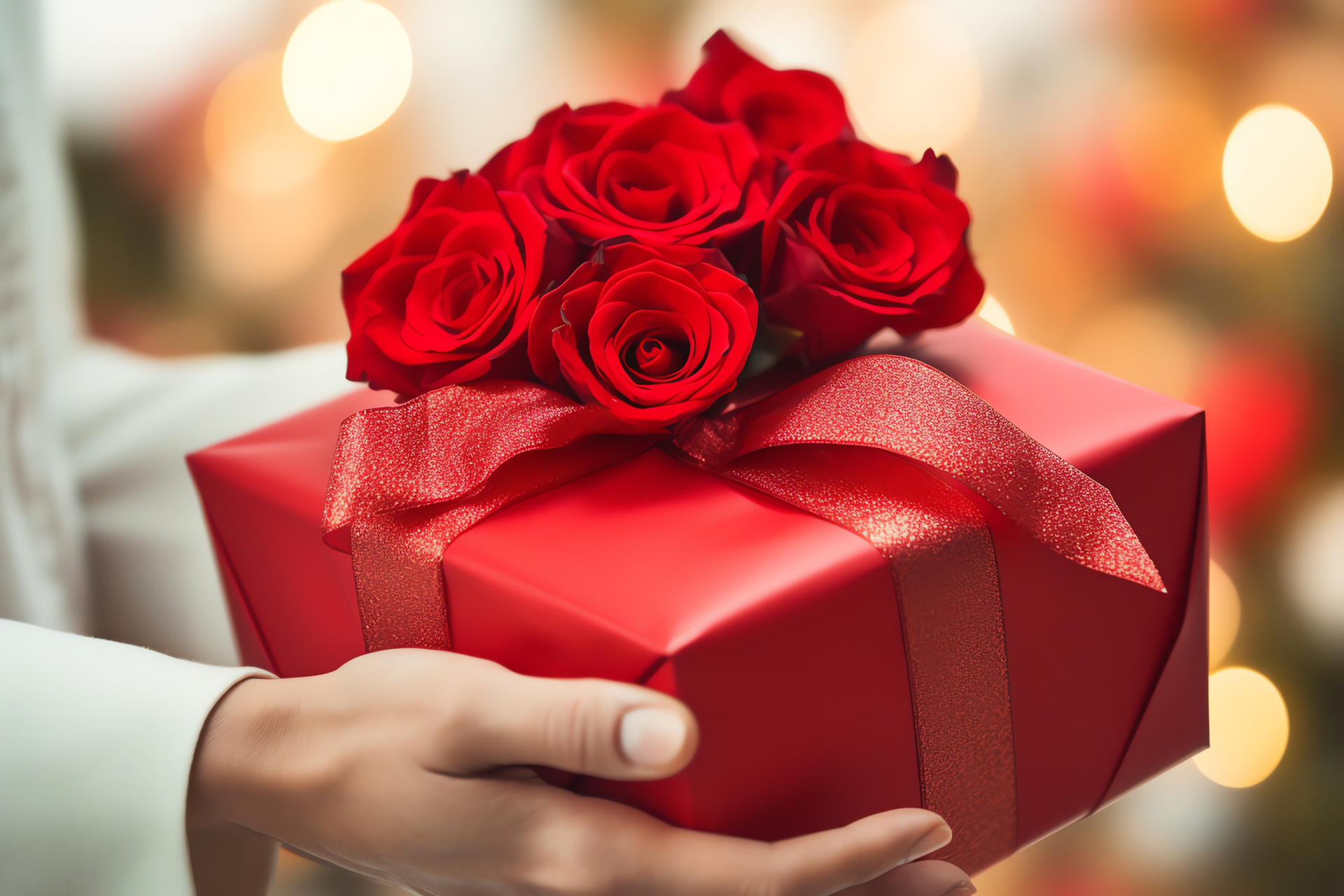 Affectionate exchange, Gift giving, Wrapped surprise, Festive tie, Blossom cluster, HD Desktop Wallpaper